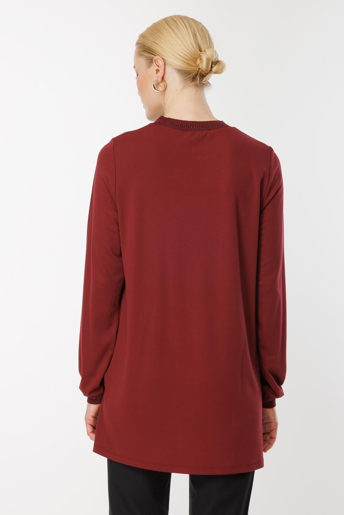 GSBASİC4829/Ghisa Uzun Kol Simli Tunik - bordo