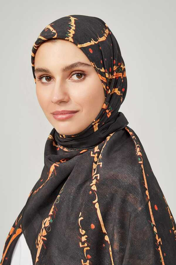 İmannoor Alev Koyu Gri İpek Eşarp 130x130