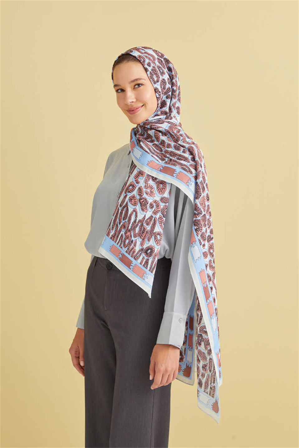 İmannoor Bordür İndigo Panter Floş Viskon Şal 70x200
