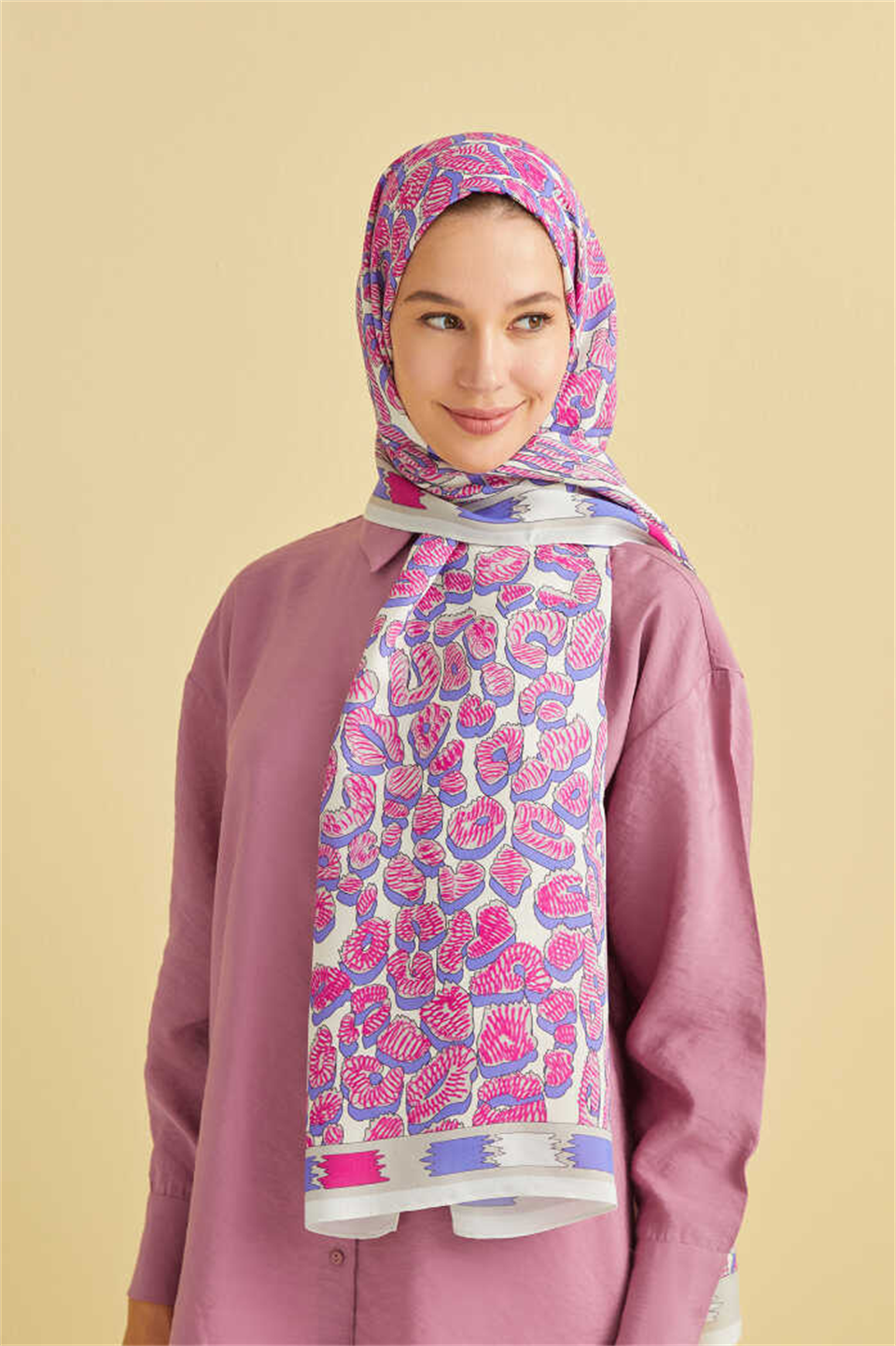 İmannoor Bordür Pembe Panter Floş Viskon Şal 70x200
