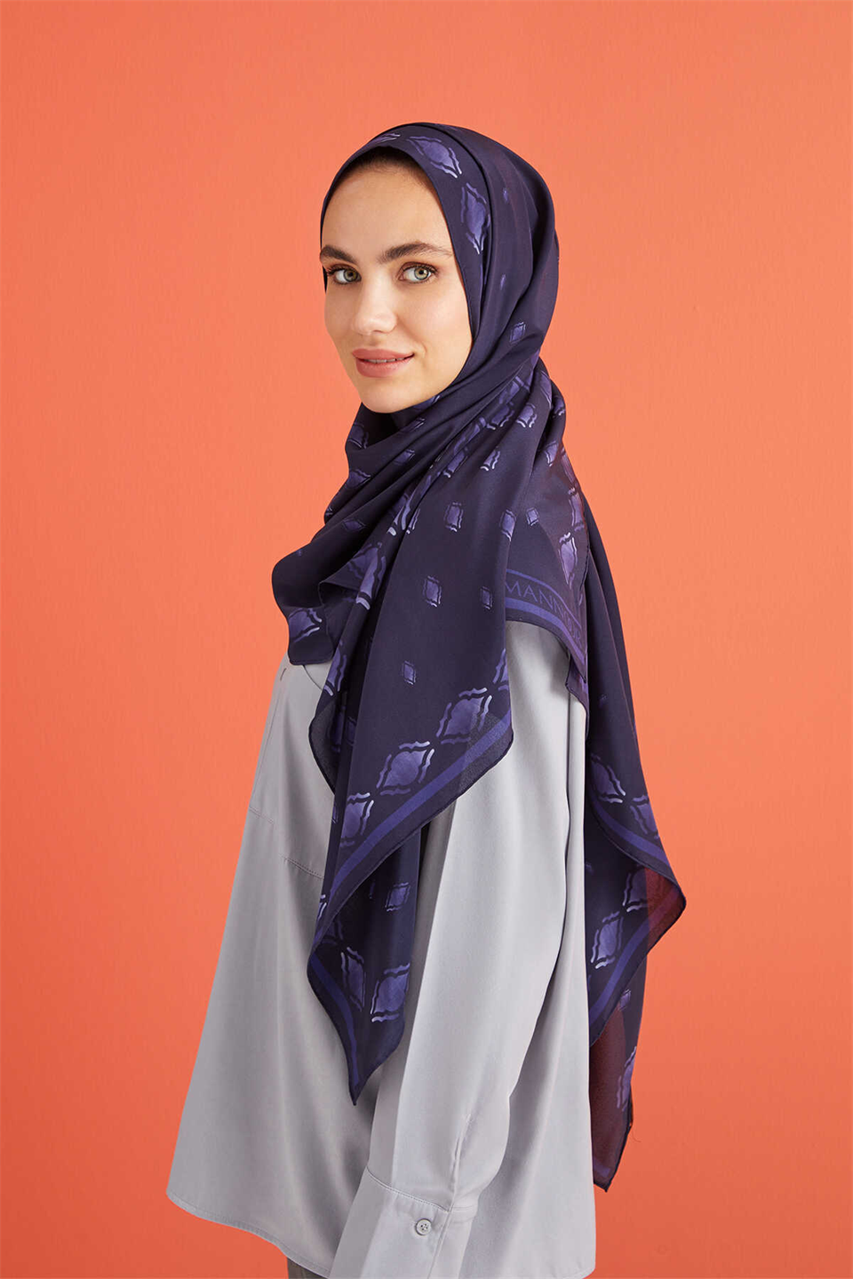 İmannoor Damlalar Lacivert Krep İpek Şal 80x210