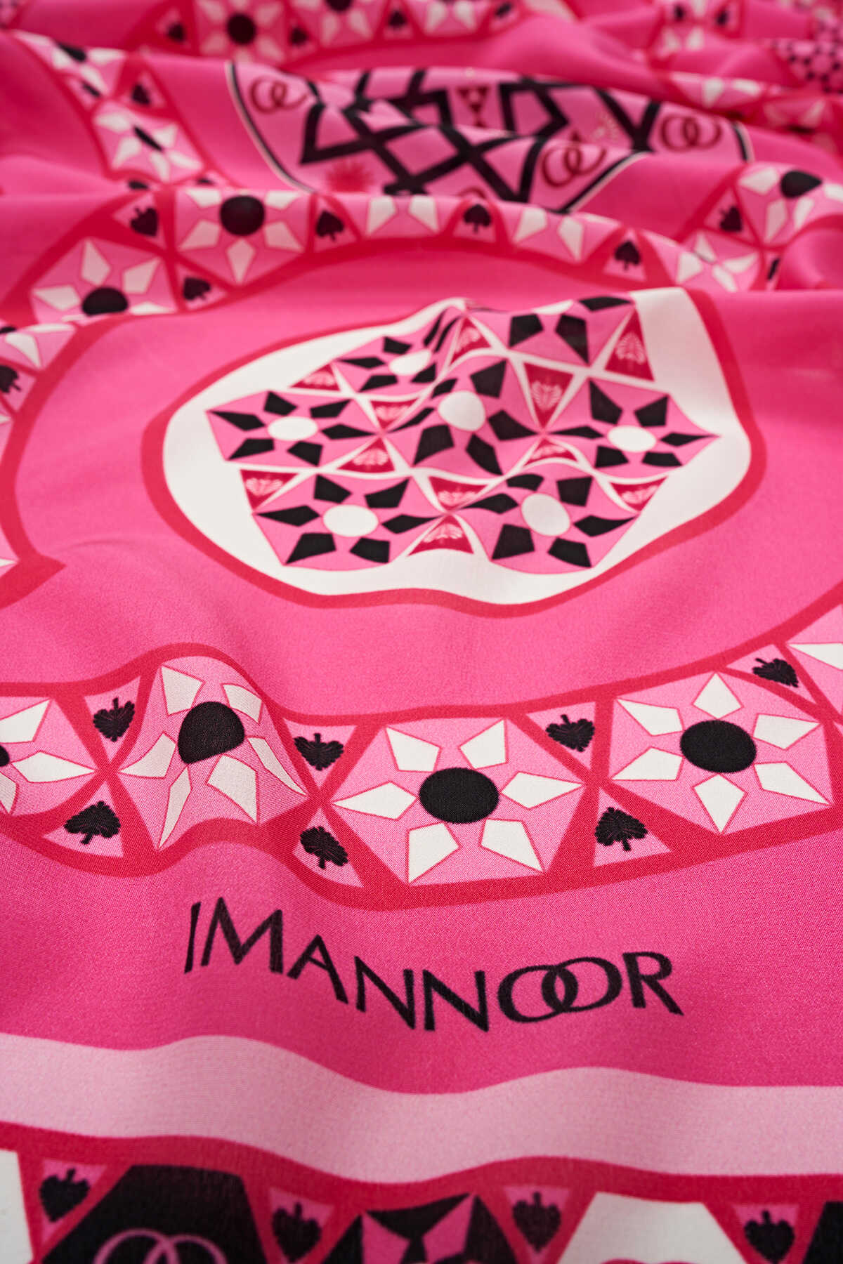İmannoor Labirent Pembe Krep İpek Şal 80x210