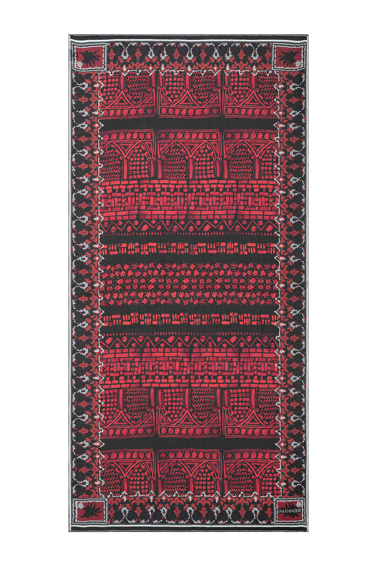 İmannoor Mozaik Revak Kırmızı Şifon İpek Şal 100x200