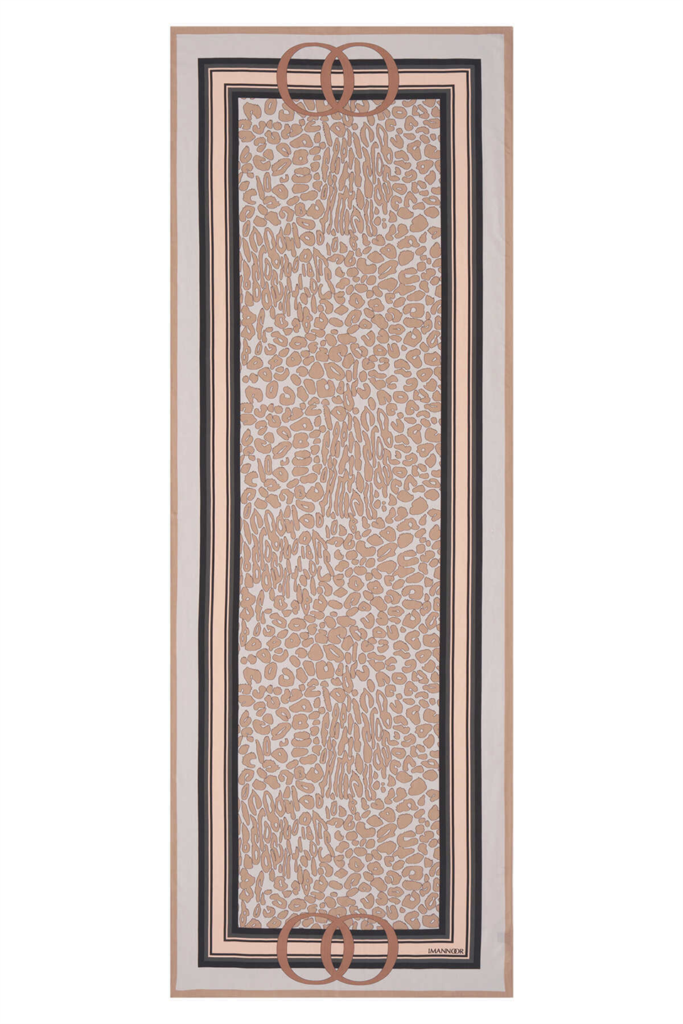 İmannoor Noor Logo Gri Leopar Floş Viskon Şal 70x200
