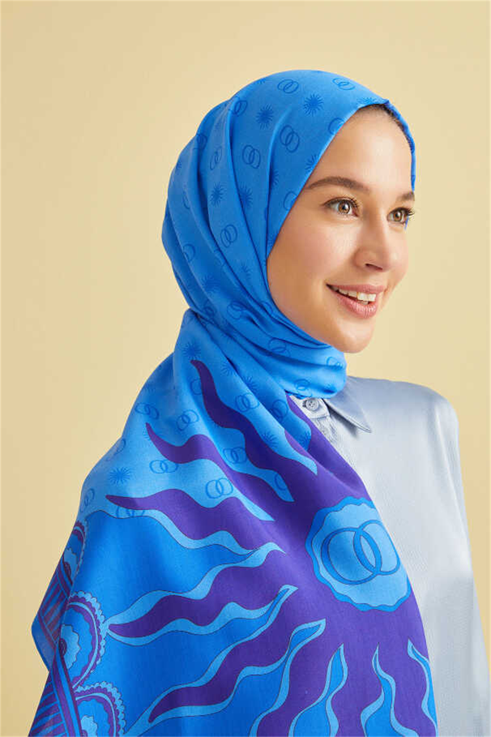 İmannoor Yıldız Saks Mavi Floş Viskon Şal 70x210