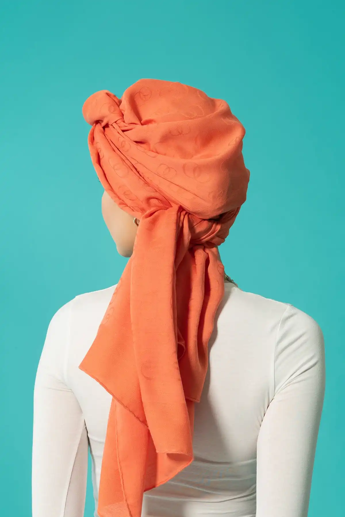 İmannoor Zincir Desen Orange İpek Şal 70x210