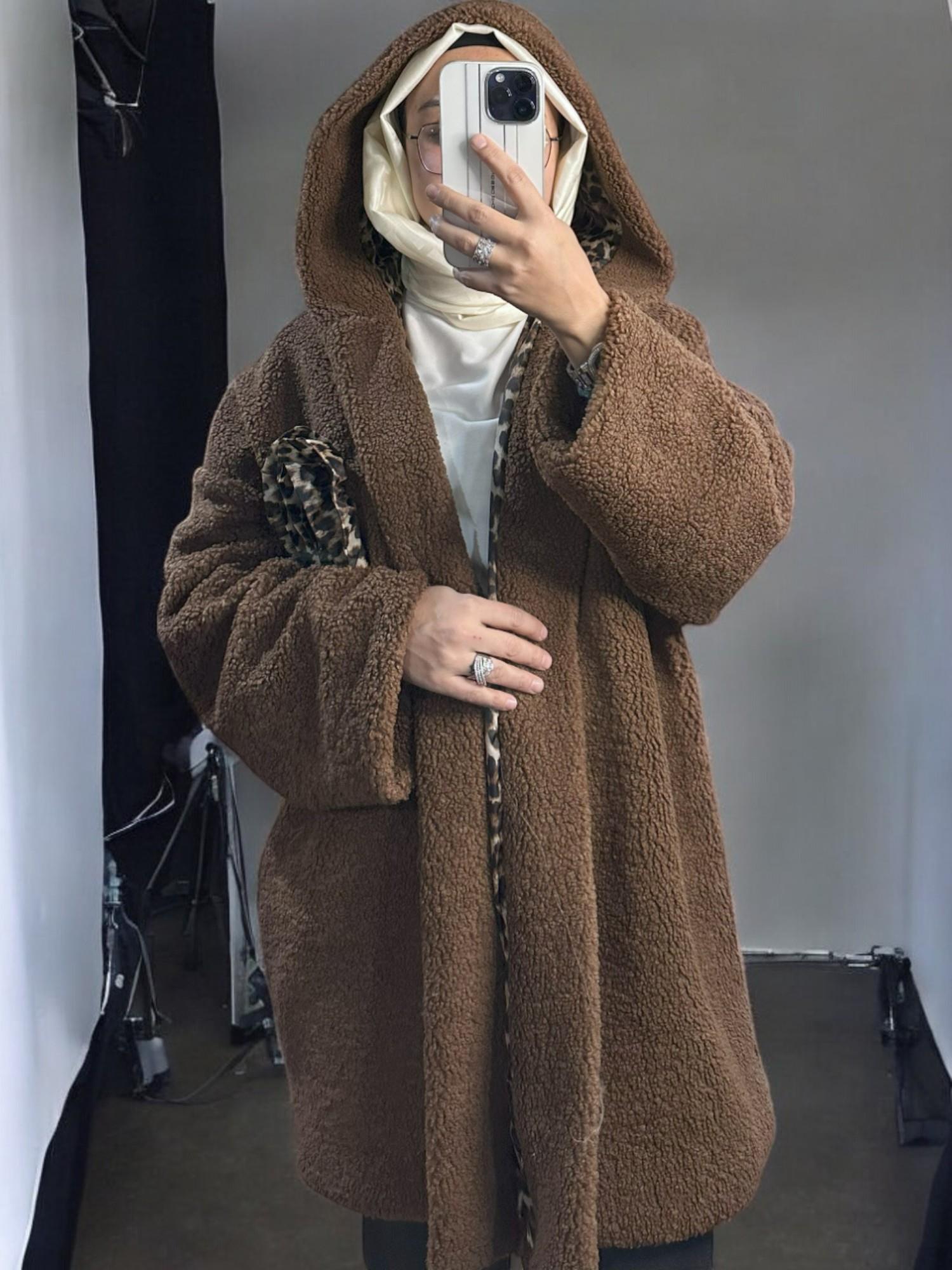 İTALY LEOPAR DETAY PELUŞ CEKET - KAHVE