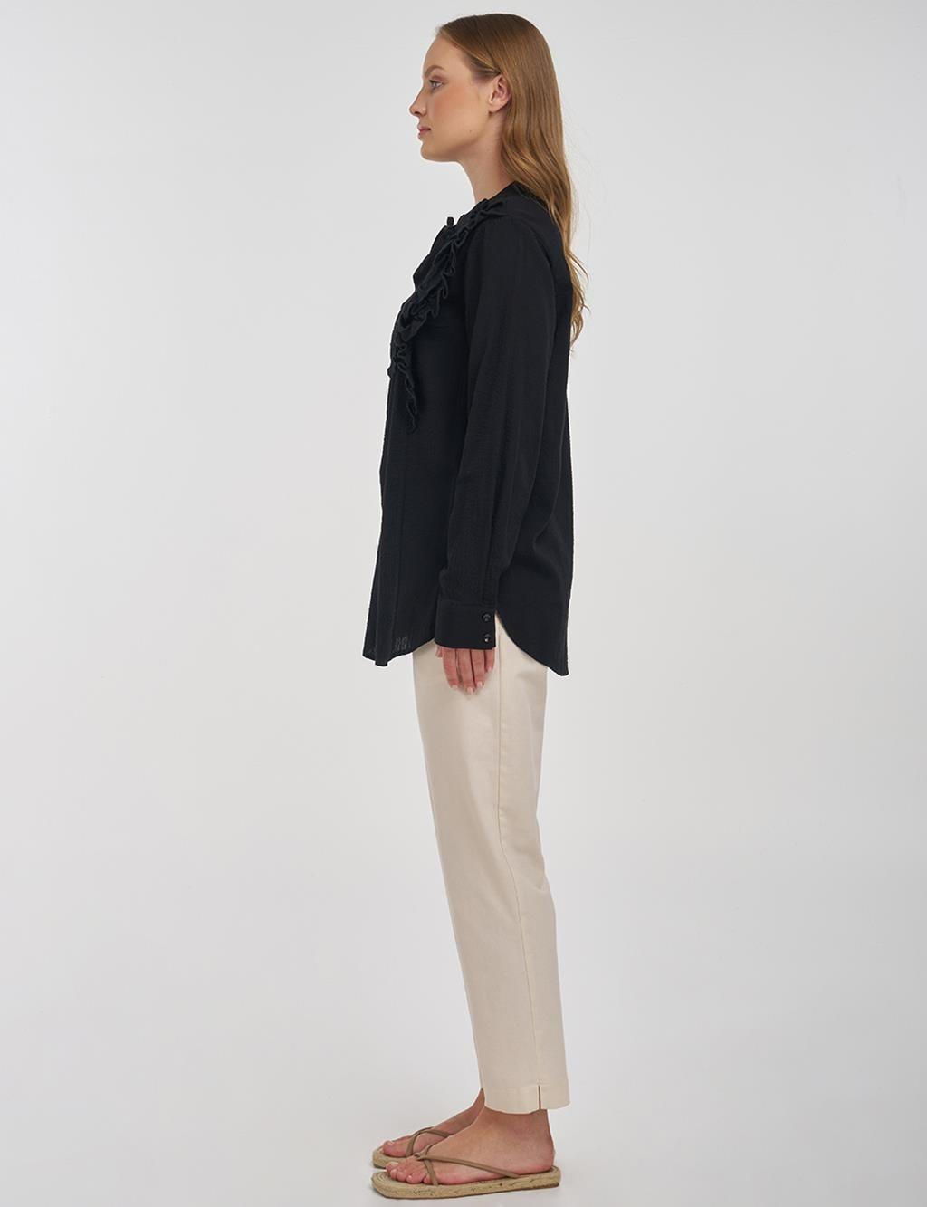 KAYRA KA-B25-10022 Fırfır Detaylı Pamuklu Tunik - Siyah