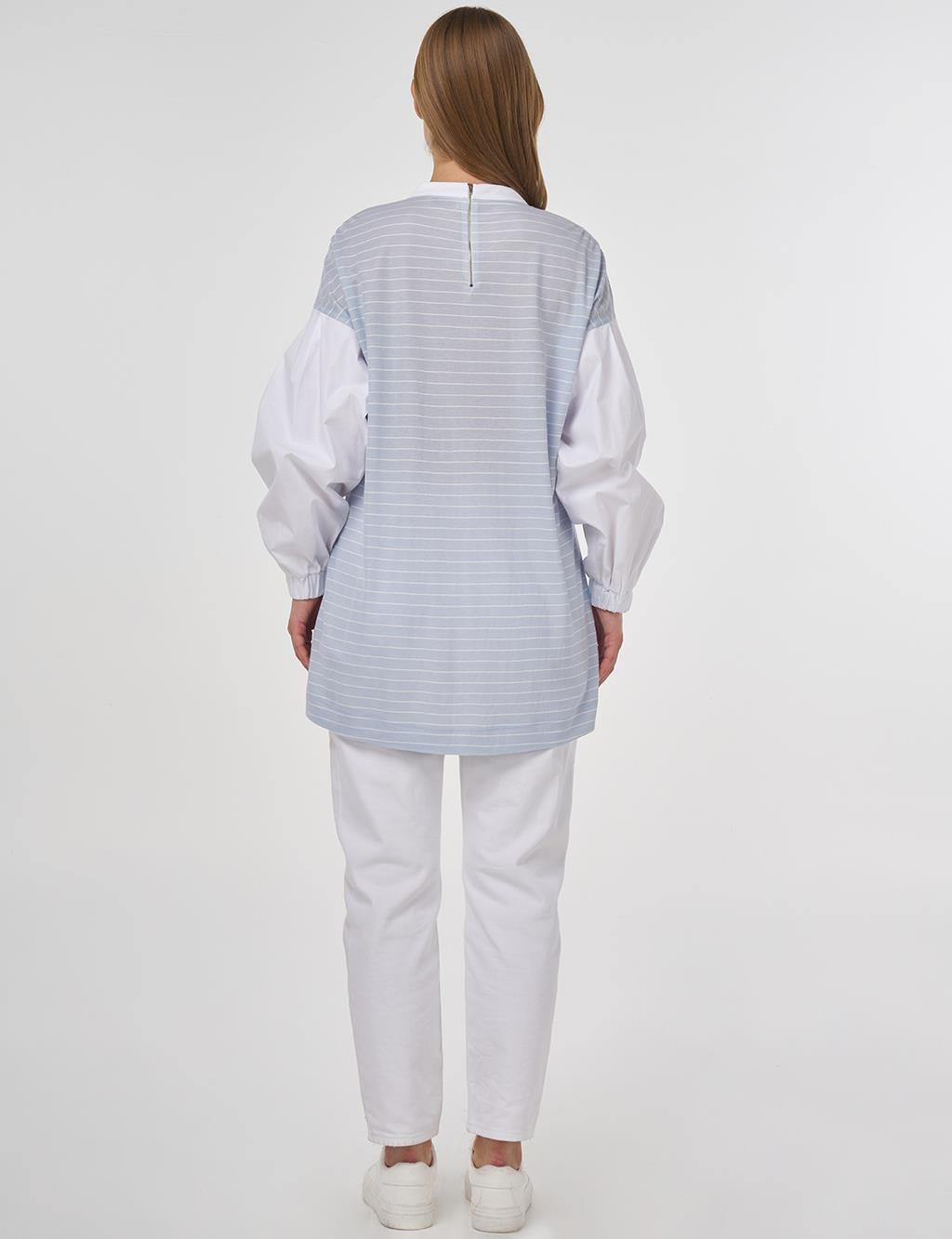 KAYRA KA-B25-11014 Sloganlı Çizgi Desen Tunik - Açık Mavi