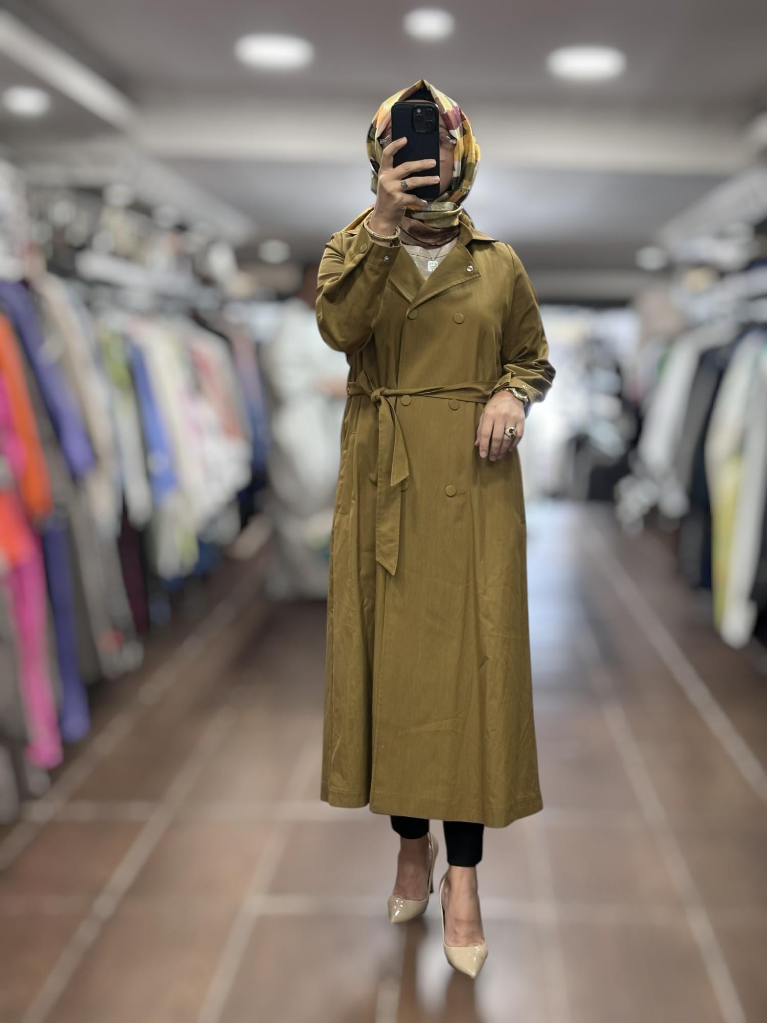KAYRA KA-B25-14011 Kuşaklı Uzun Trençkot - olive