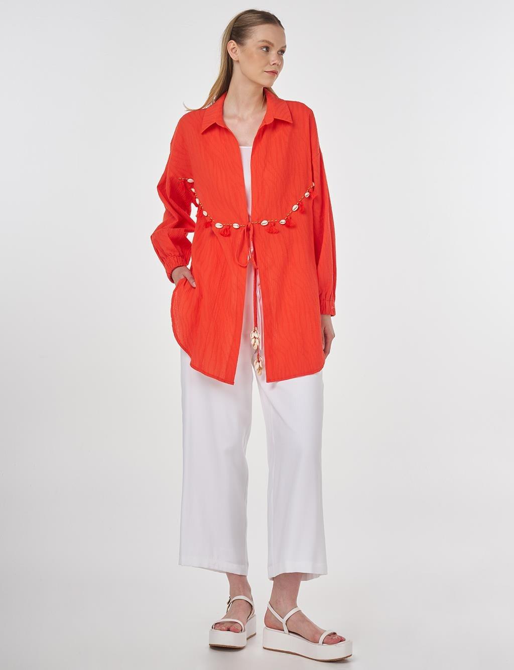 KAYRA KA-B25-21055 Deniz Kabuğu İşlemeli Pamuklu Tunik - Mercan
