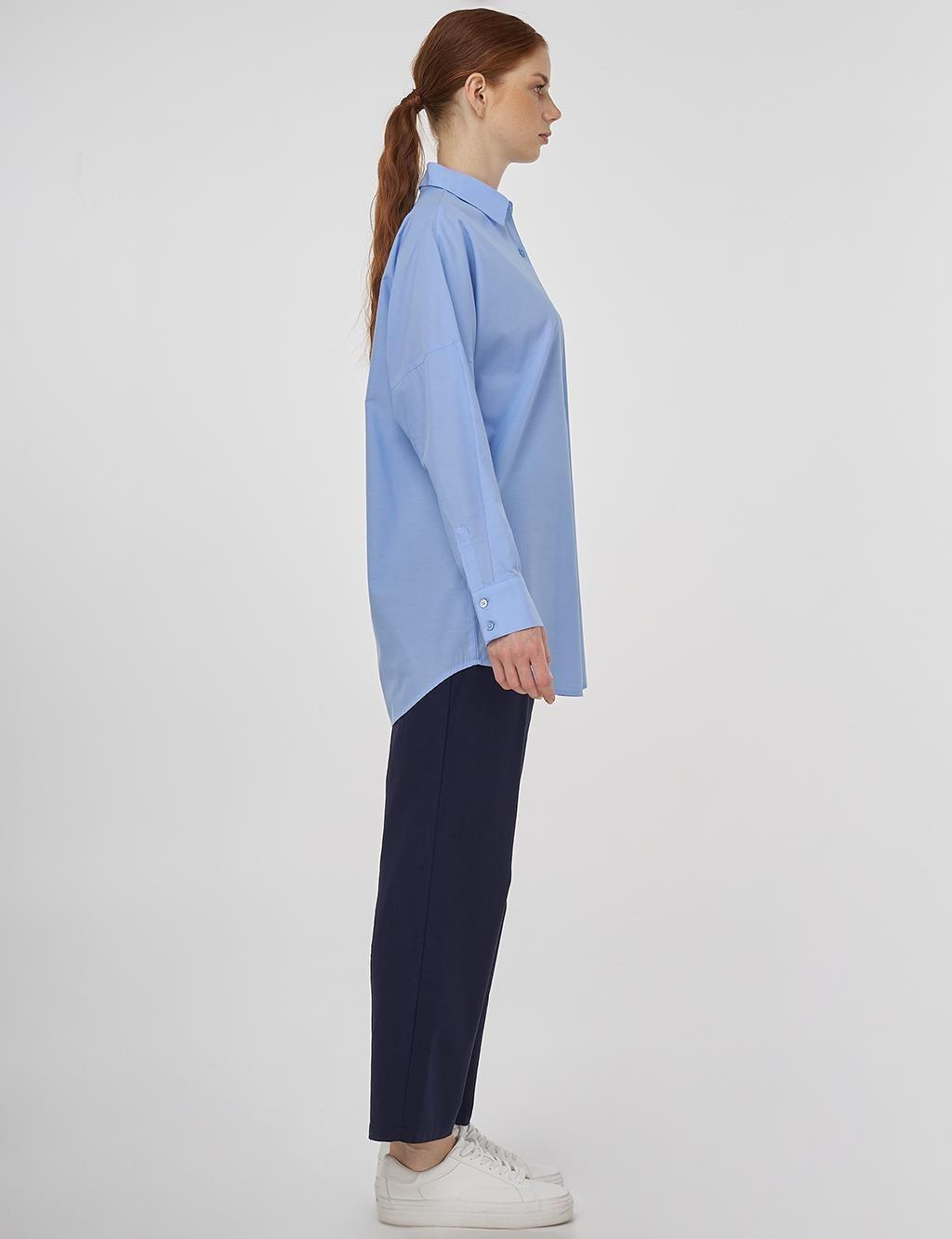 KAYRA KA-B25-21136 %100 Pamuklu Düşük Omuz Tunik - Açık Mavi