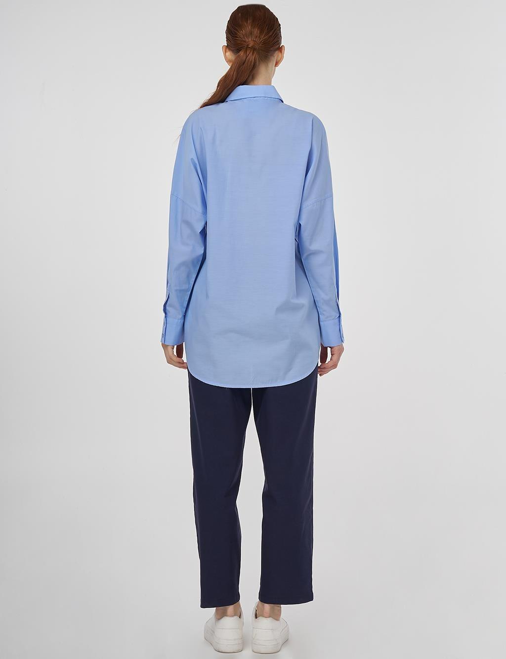 KAYRA KA-B25-21136 %100 Pamuklu Düşük Omuz Tunik - Açık Mavi