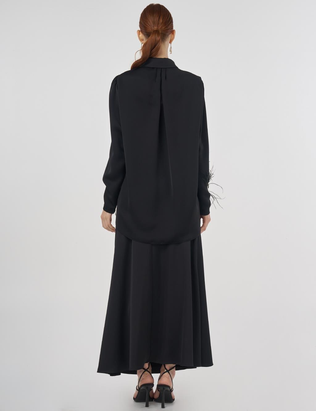 KAYRA KA-B25-21152 Otriş Detaylı Saten Tunik - Siyah