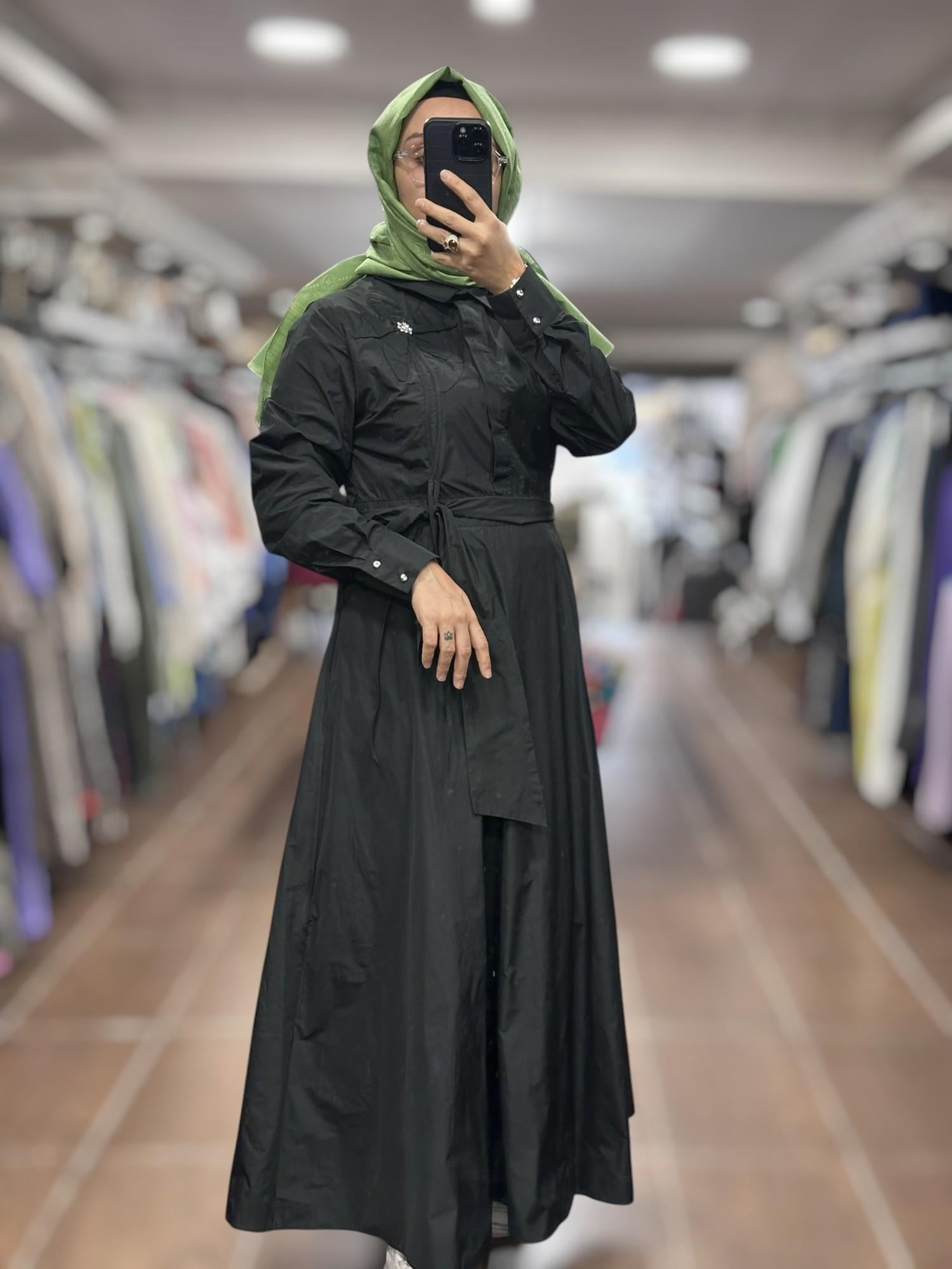 kayra KA-B25-23031 Aplikeli Tafta Elbise - siyah