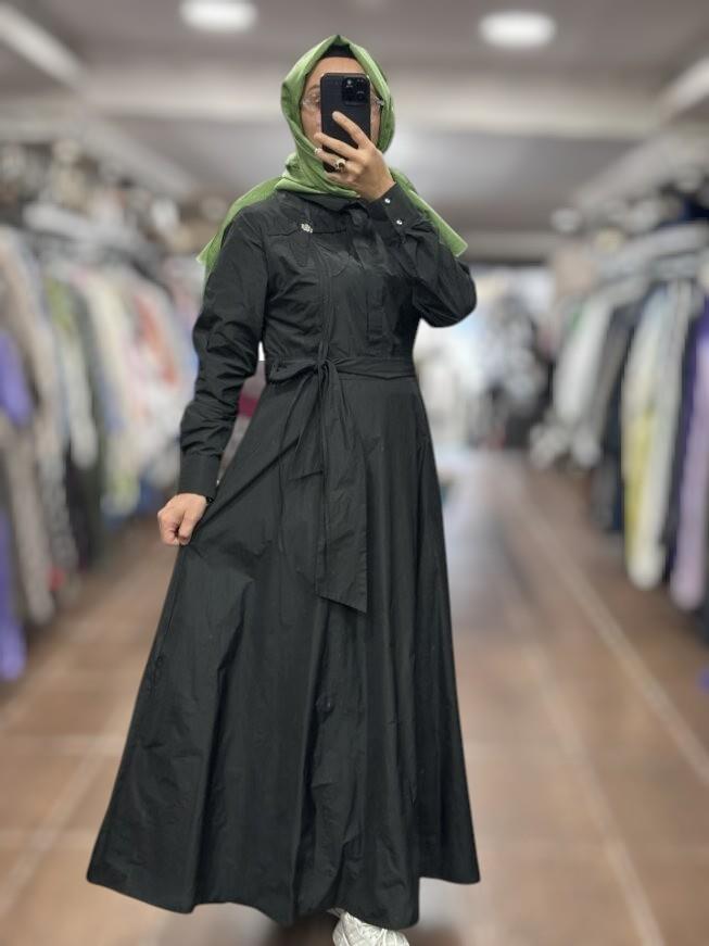 kayra KA-B25-23031 Aplikeli Tafta Elbise - siyah