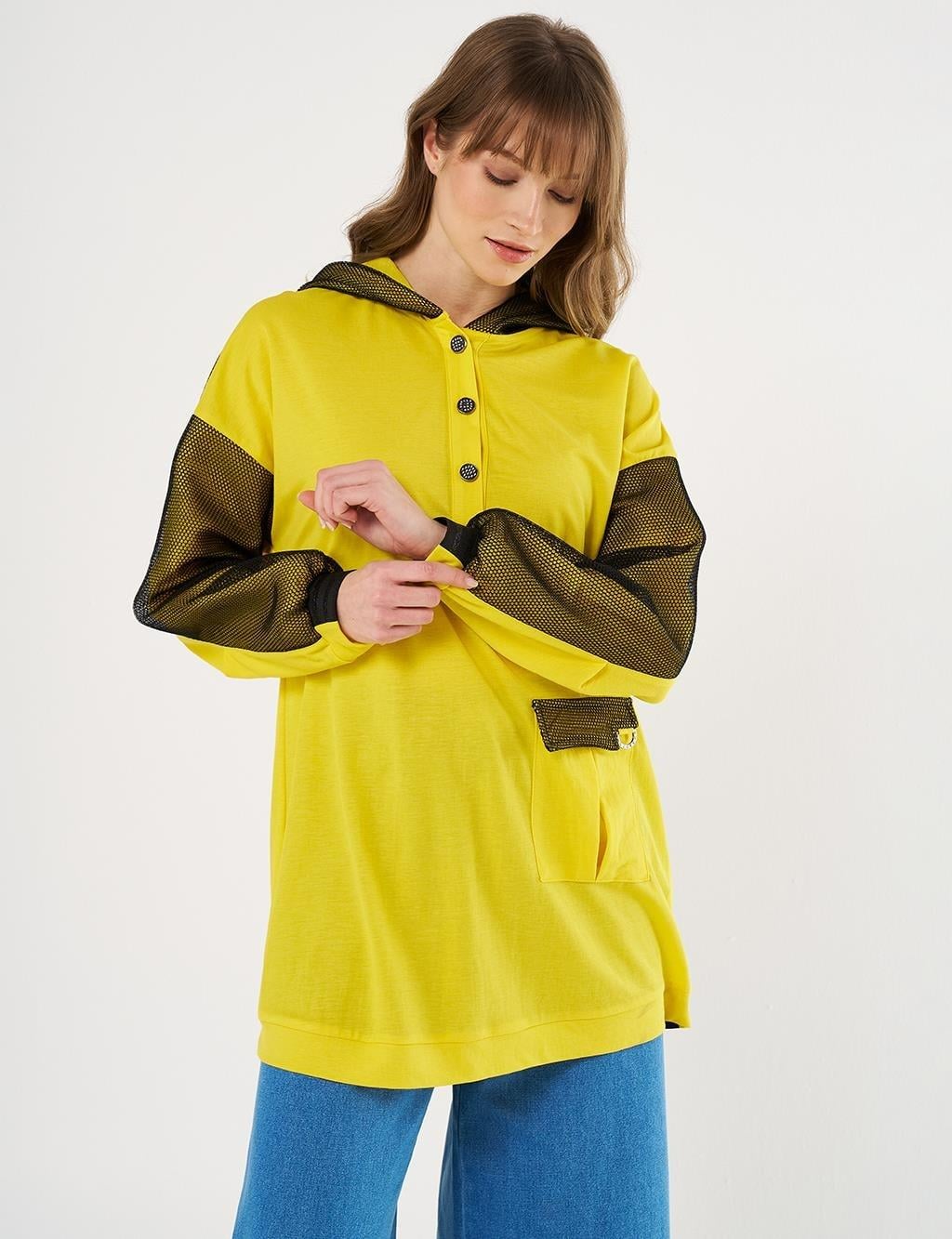 KAYRA KA-B25-31010 File Garnili Sweatshirt - Sarı