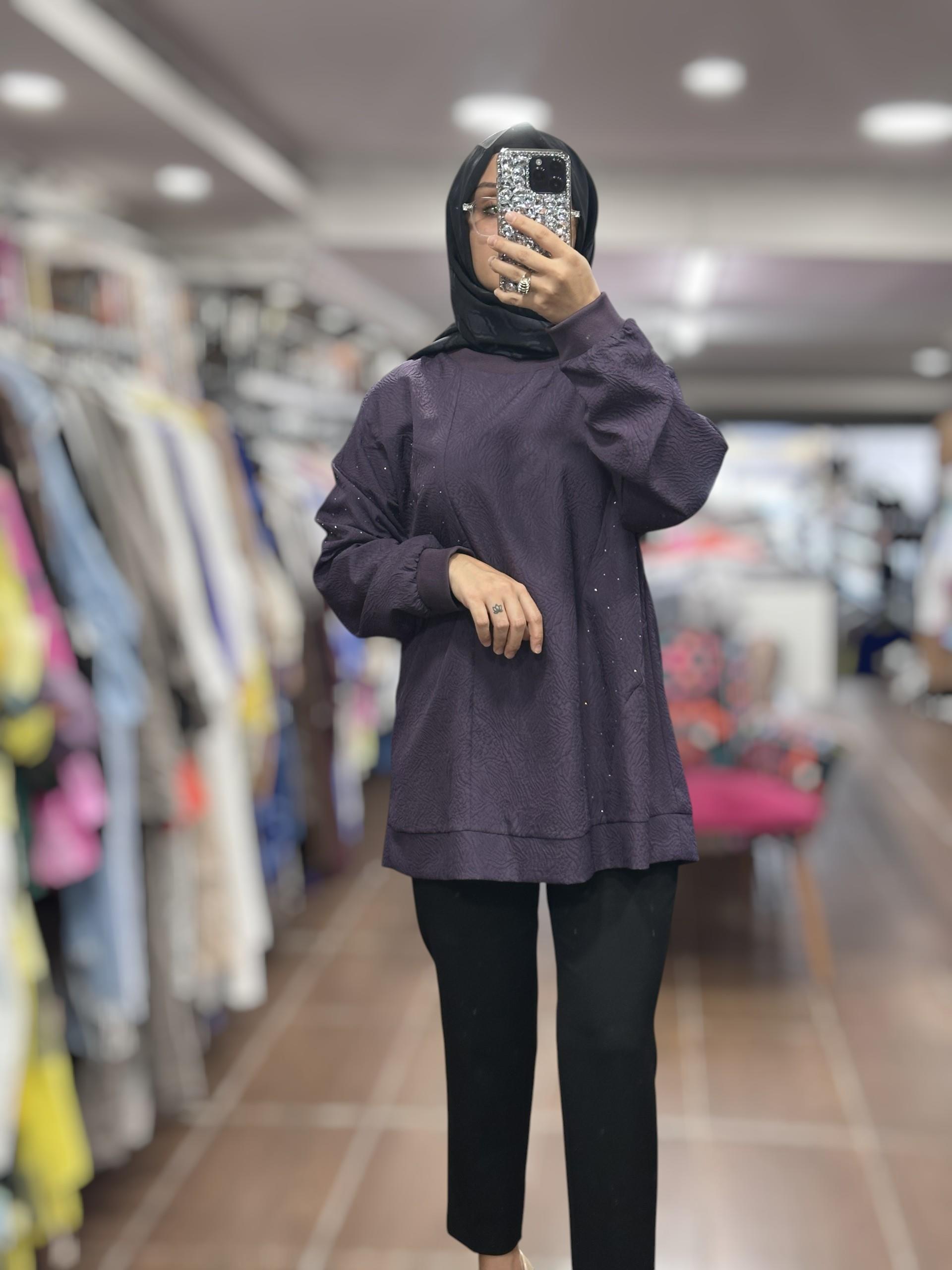 kAYRA KA-B25-31029 Hotfix Baskılı Gofreli Sweatshirt - Mor