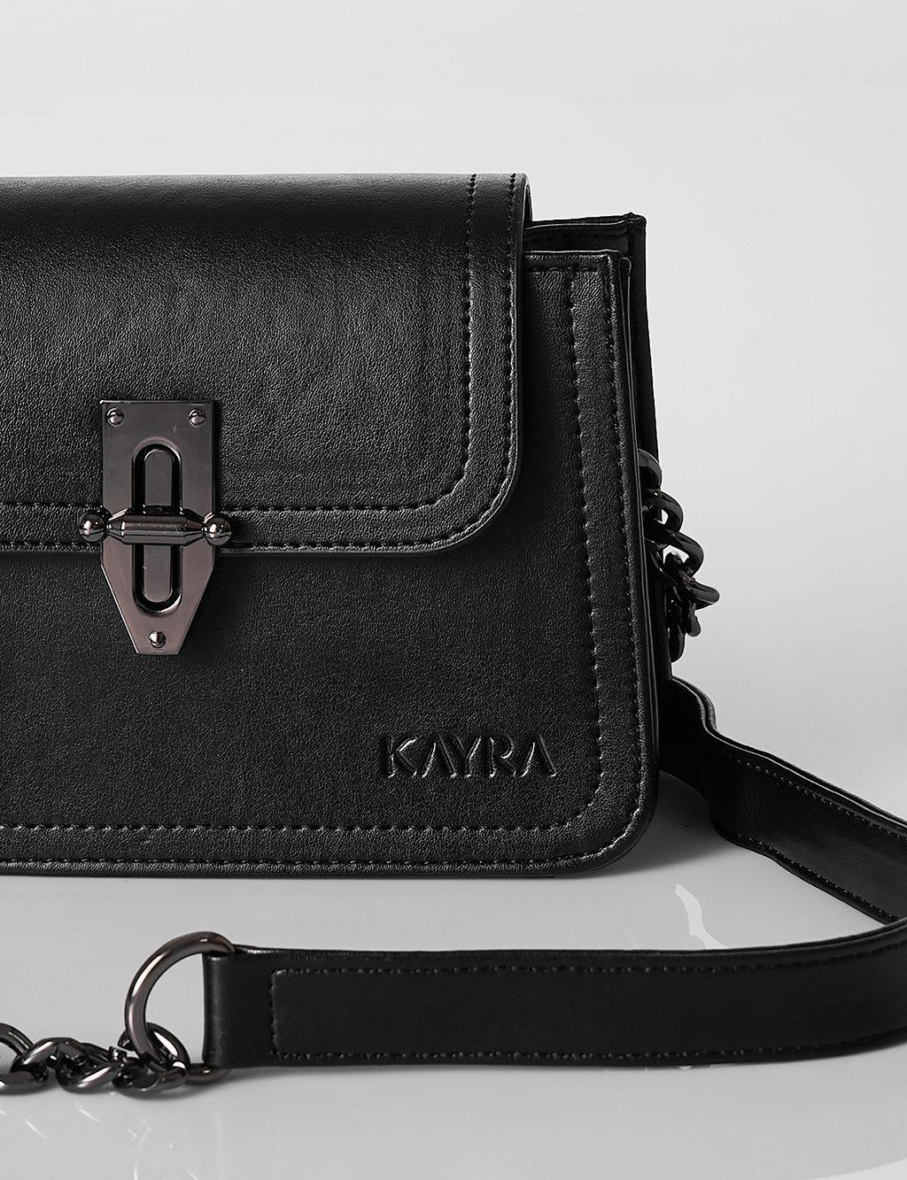 KAYRA KA-B25-CNT11 Metal Aksesuarlı Omuz Çantası - Siyah