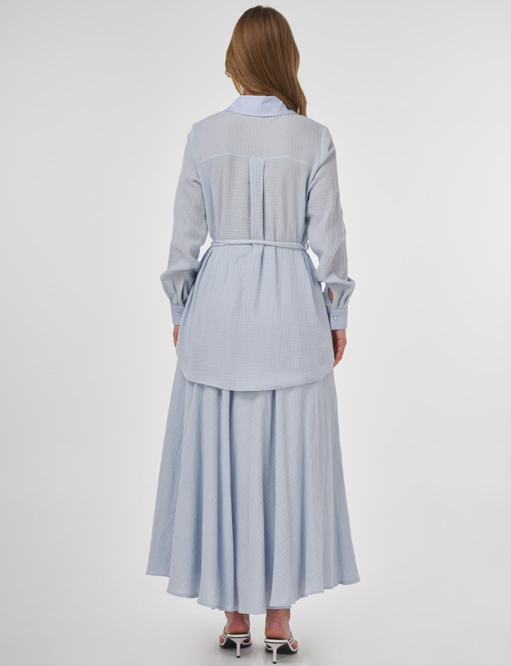 kayra KY-B25-81062 Yakası Taş İşlemeli Müslin Tunik - Mavi