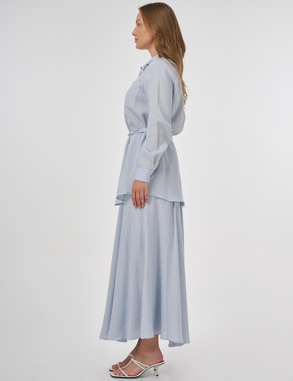 kayra KY-B25-81062 Yakası Taş İşlemeli Müslin Tunik - Mavi