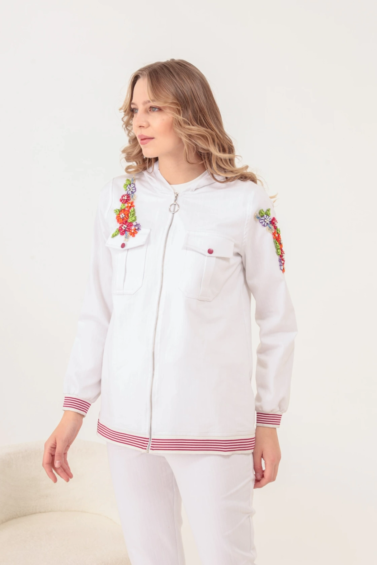 Likralı Gabardin Kot Ceket - Beyaz