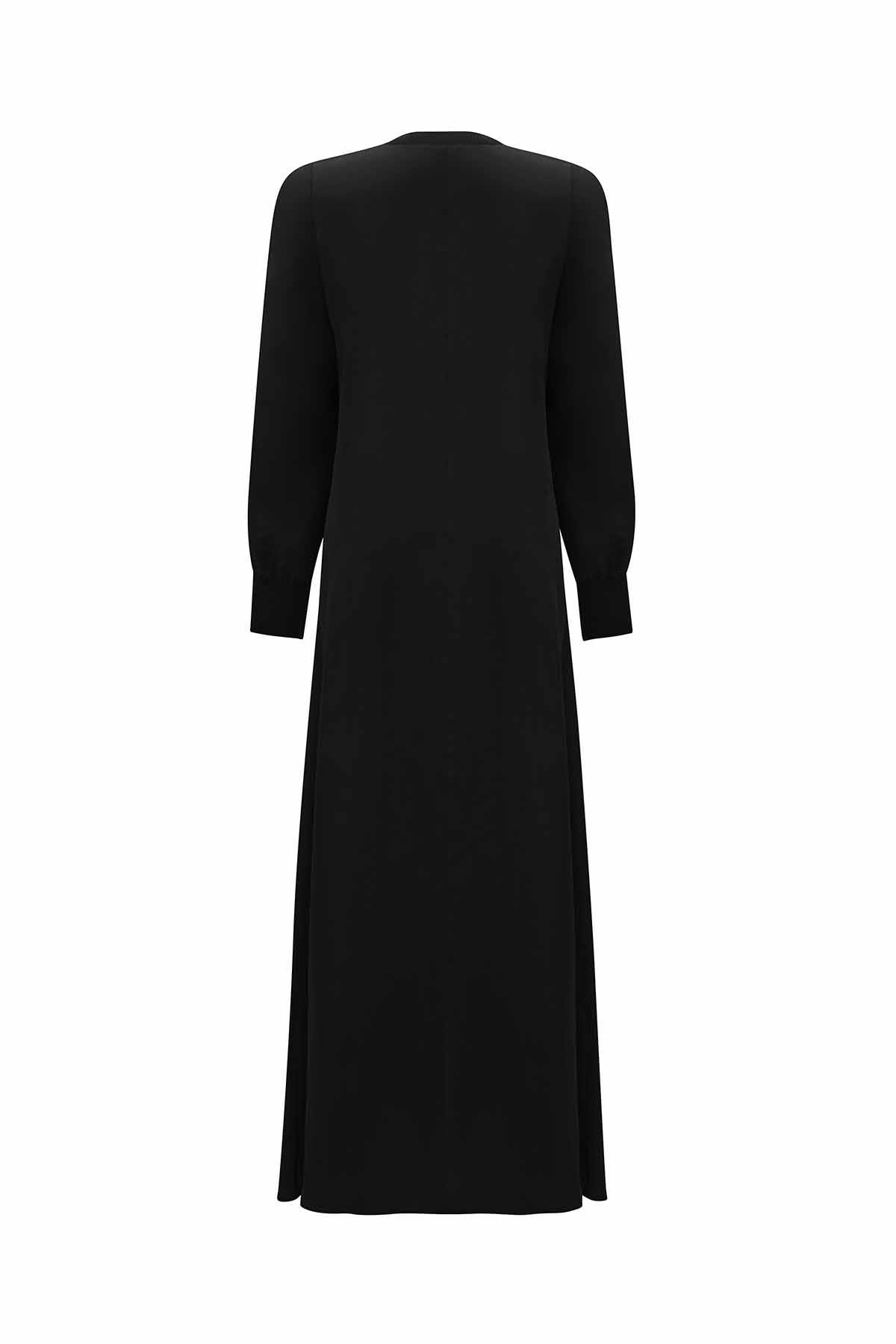 Miss Dalida T25Y-4108 Triko Biyeli Düz Renk Cupro Elbise - Siyah