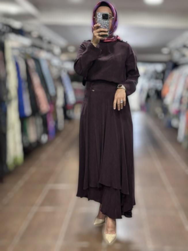 miss dalida T25Y-6067 Yuvarlak Yaka Düğme Detaylı Cupro Tunik-oubergine