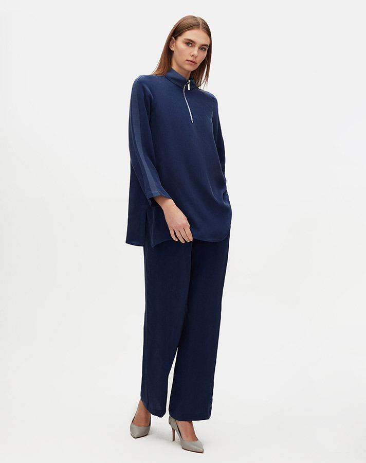 Miss Dalida T25Y-6068 Dik Yaka Fermuarlı Uzun Kol Tunik - Navy Blue