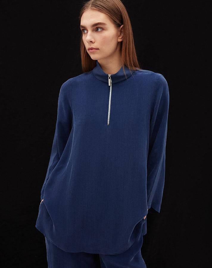 Miss Dalida T25Y-6068 Dik Yaka Fermuarlı Uzun Kol Tunik - Navy Blue