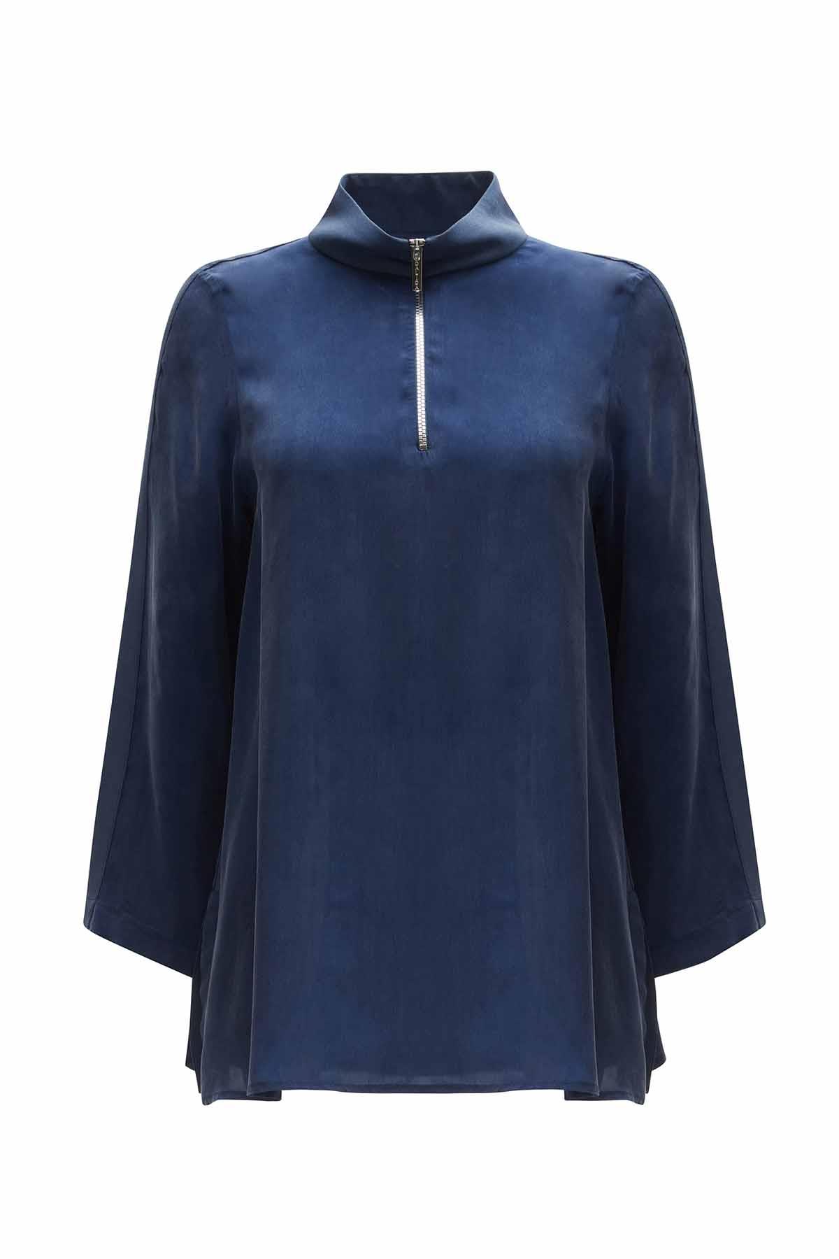 Miss Dalida T25Y-6068 Dik Yaka Fermuarlı Uzun Kol Tunik - Navy Blue