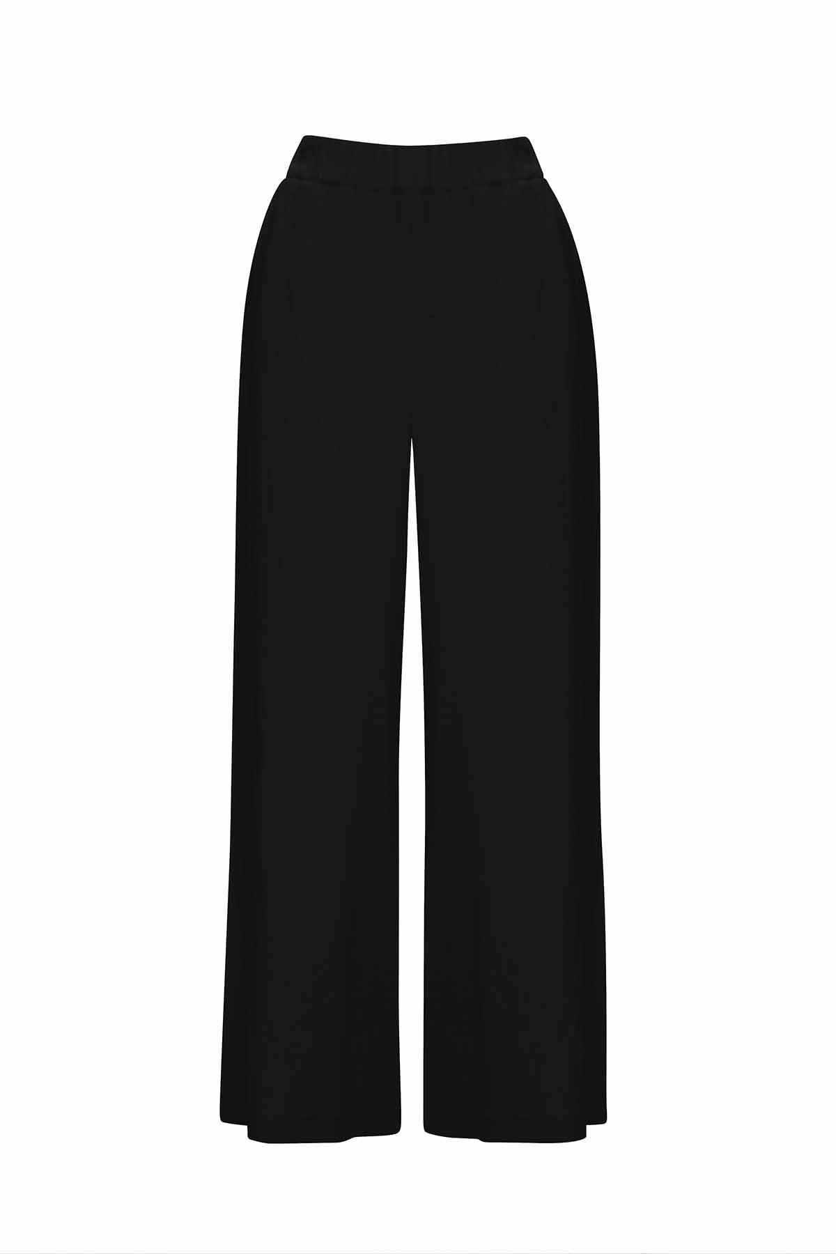 Miss Dalida T25Y-7026 Beli Lastikli Bol Paça Cupro Pantolon - Siyah