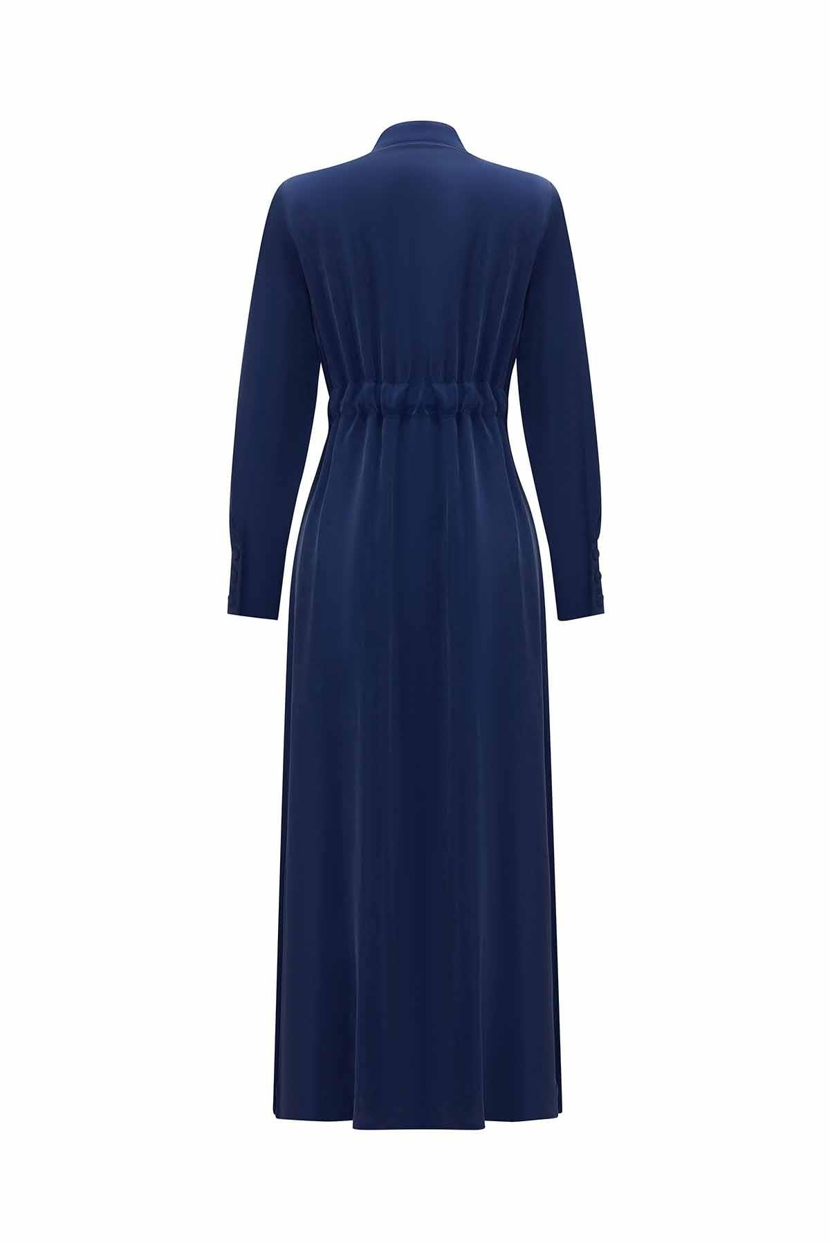 Miss Dalida T25Y-8006 Cebi Kapitoneli Uzun Cupro Ceket - Navy Blue