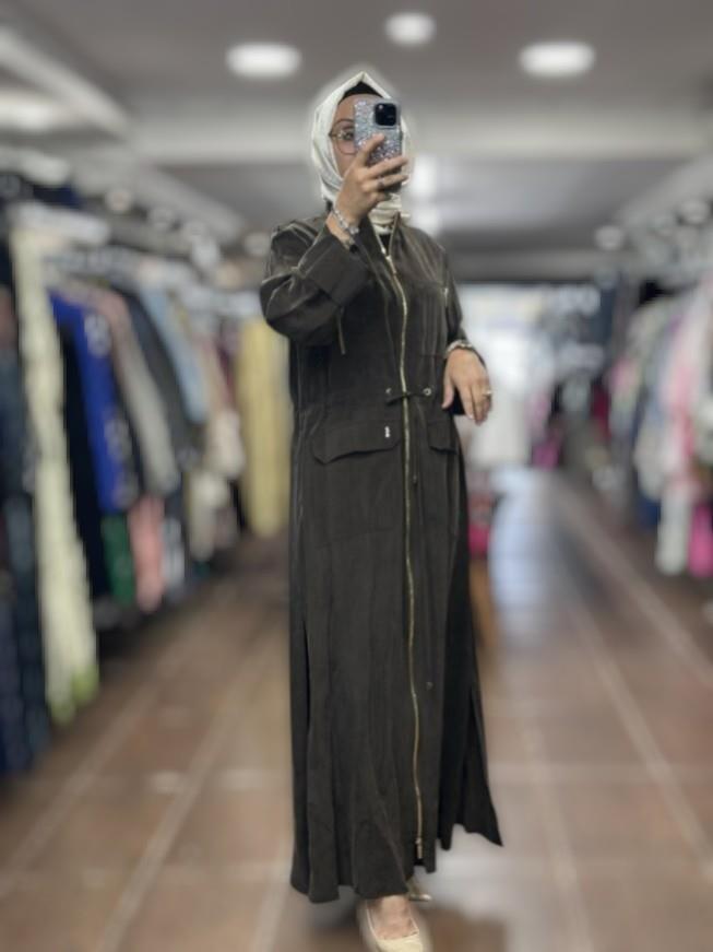 Miss Dalida T25Y-8013 Beli Büzgülü Cepli Cupro Kap - Kakao