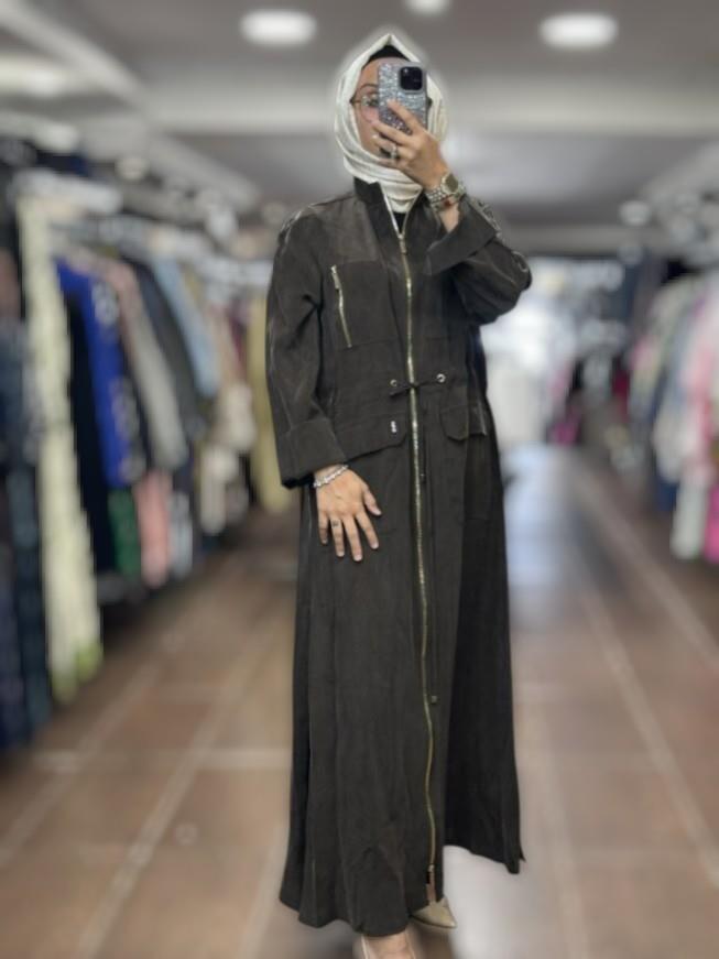 Miss Dalida T25Y-8013 Beli Büzgülü Cepli Cupro Kap - Kakao