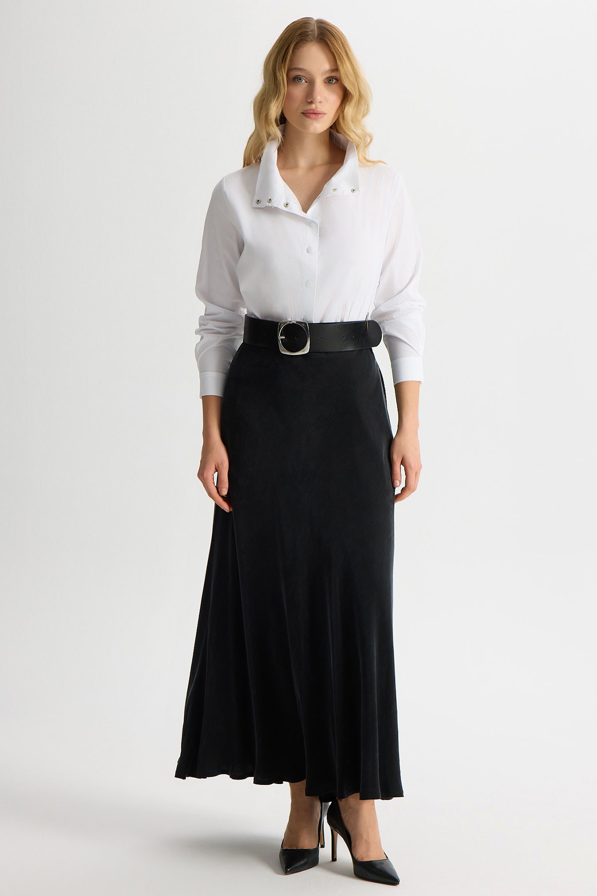 Miss Dalida T26Y-2008 Verev Kesim Cupro Etek - Siyah