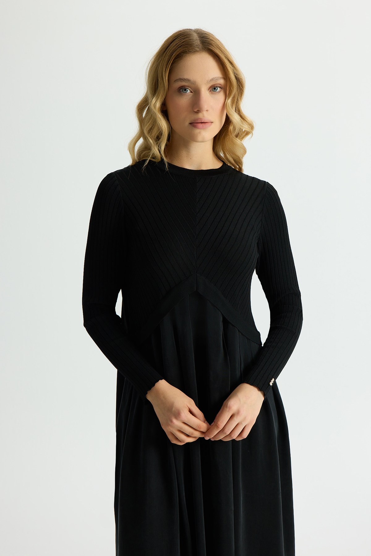 Miss Dalida T26Y-4001 Triko Cupro Elbise - BLACK