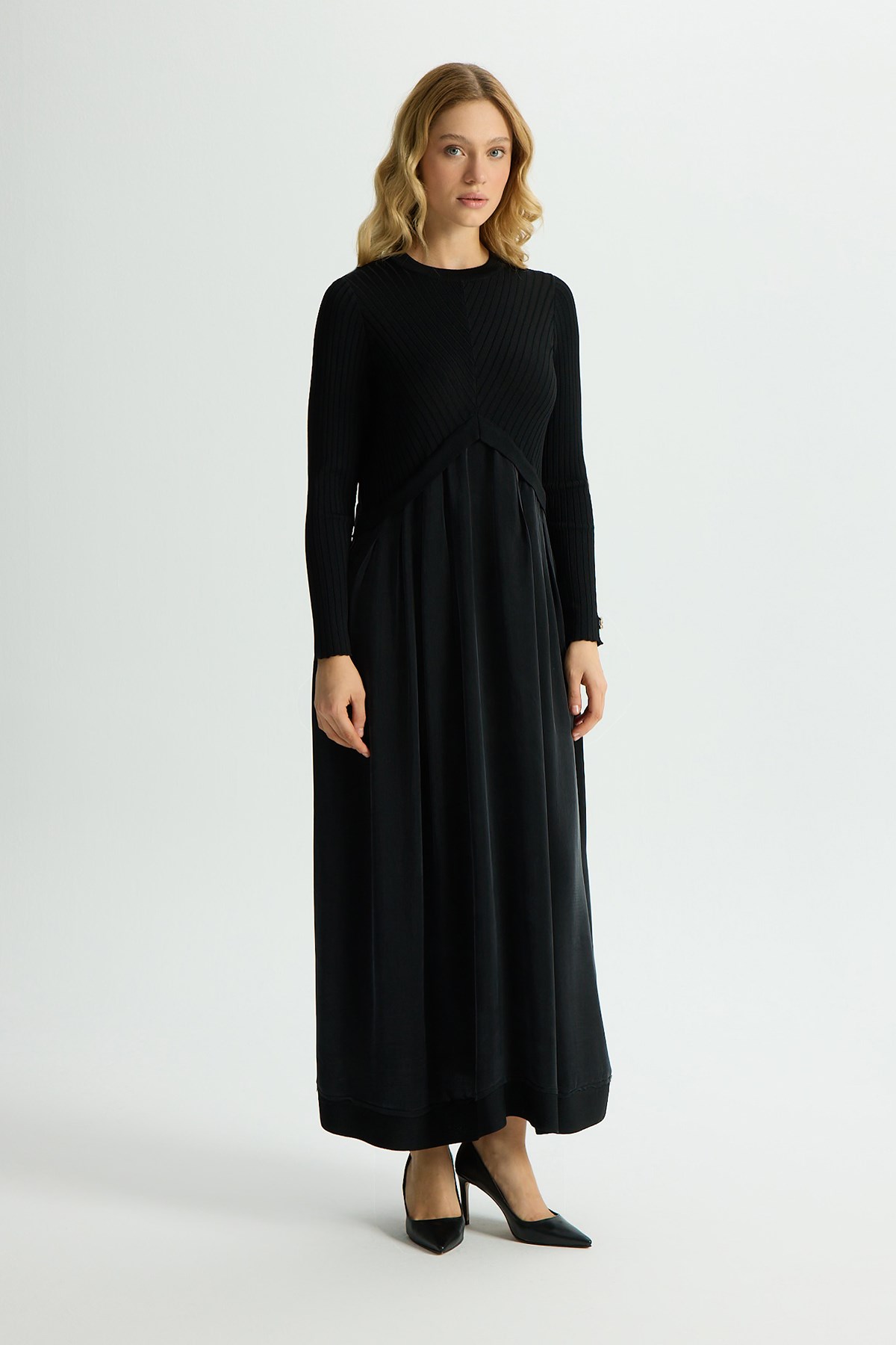 Miss Dalida T26Y-4001 Triko Cupro Elbise - BLACK