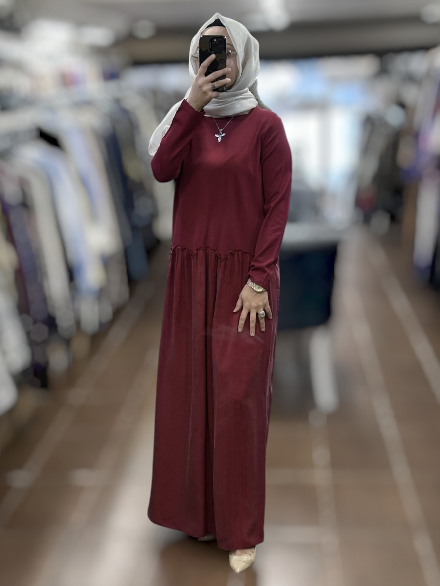 Miss Dalida T26Y-4038 Büzgü Detaylı Triko Cupro Elbise - CHERRY