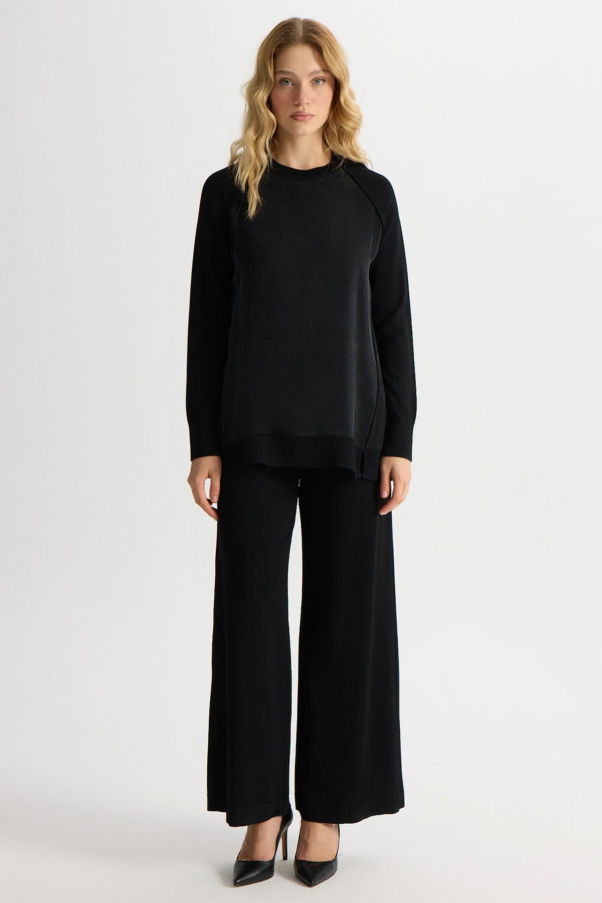 Miss Dalida T26Y-6010 Ön Kısmı Cupro Tunik - BLACK