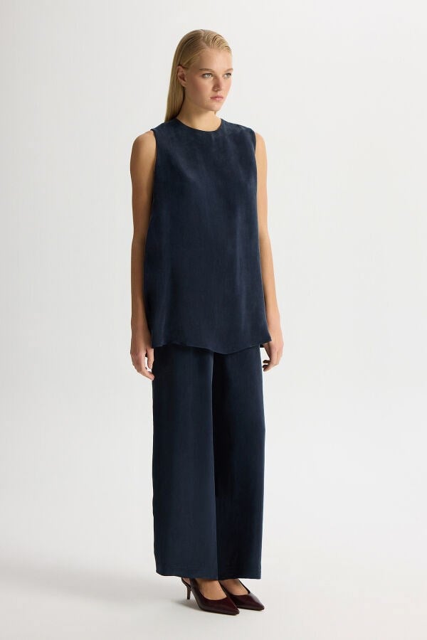 Miss Dalida T26Y-7003 Bol Paça Basic Cupro Pantolon - DARK NAVY