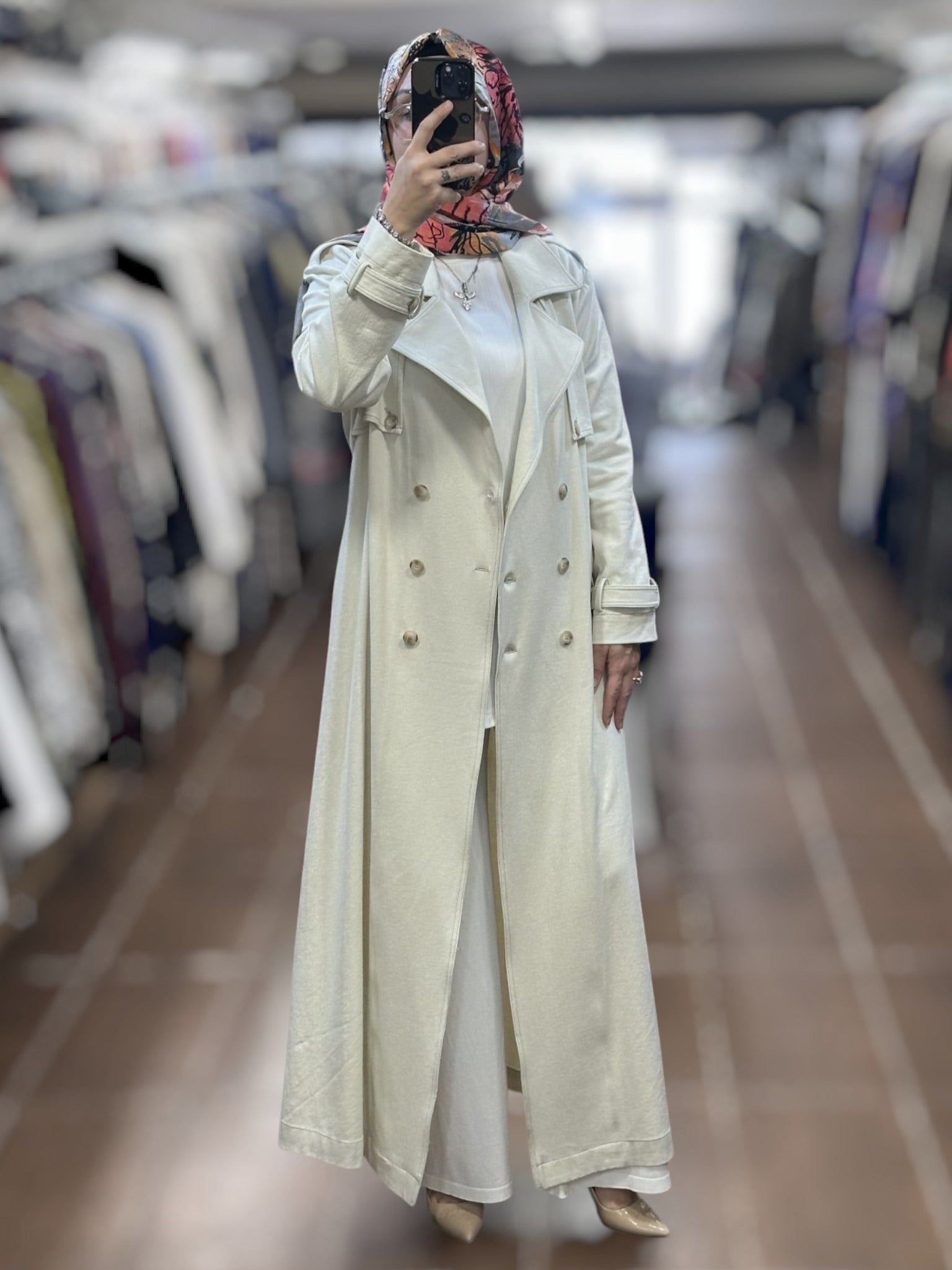 Miss Dalida T26Y-8000 Düz Renk Denim Trenchkot - EKRU