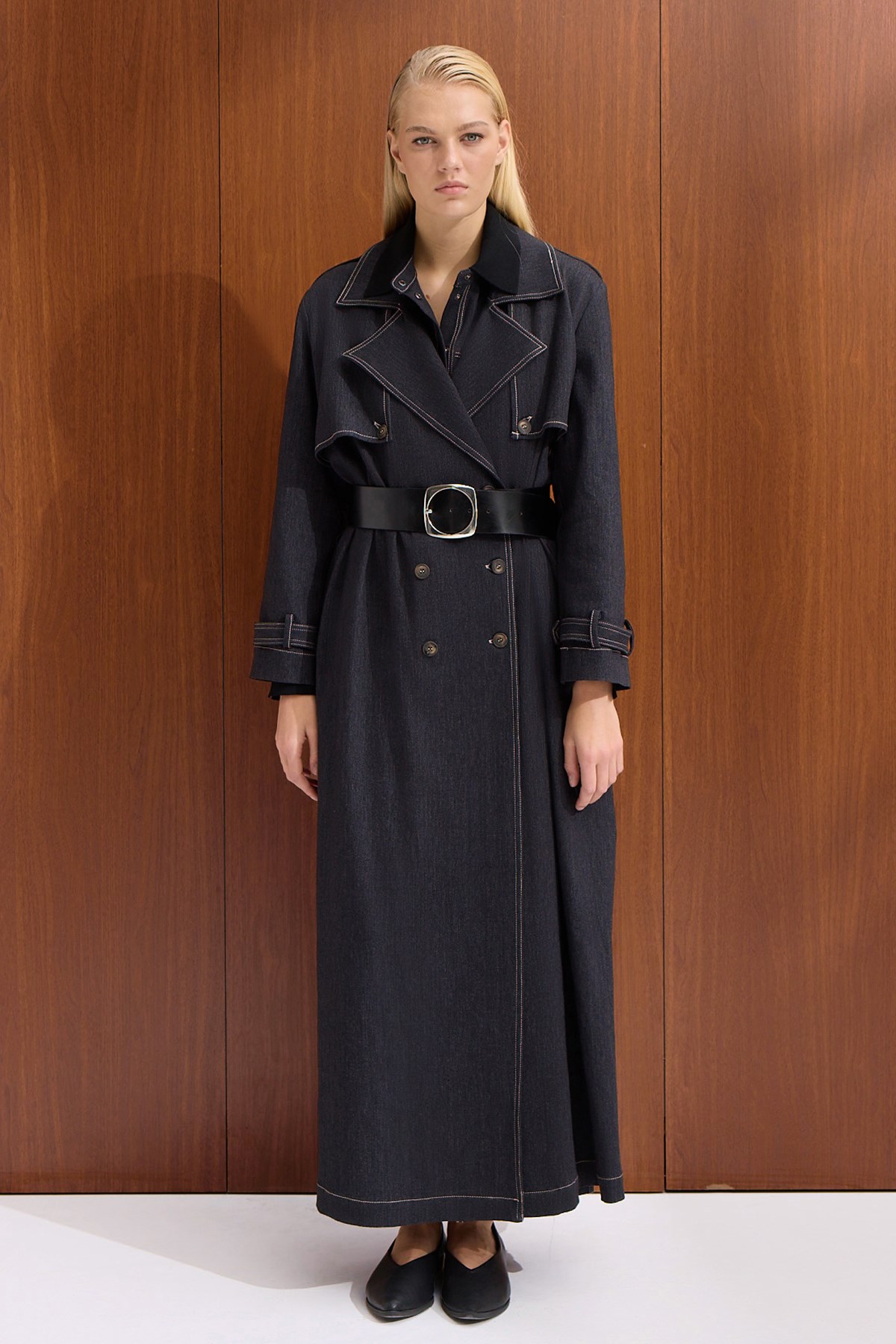 Miss Dalida T26Y-8000 Düz Renk Denim Trenchkot - BLACK