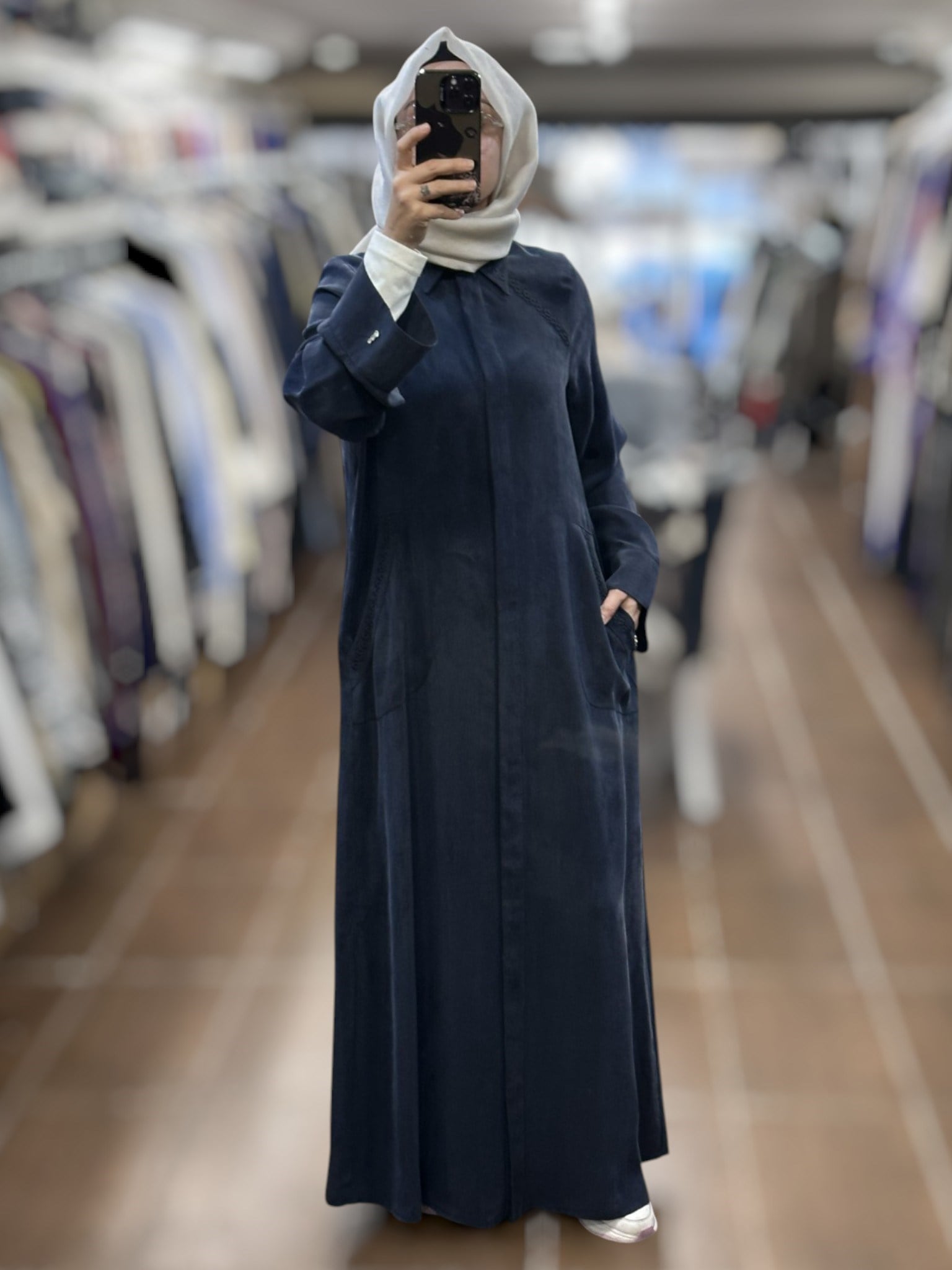 Miss Dalida T26Y-8003 Nakış Detaylı Cupro Kap - Dark Navy