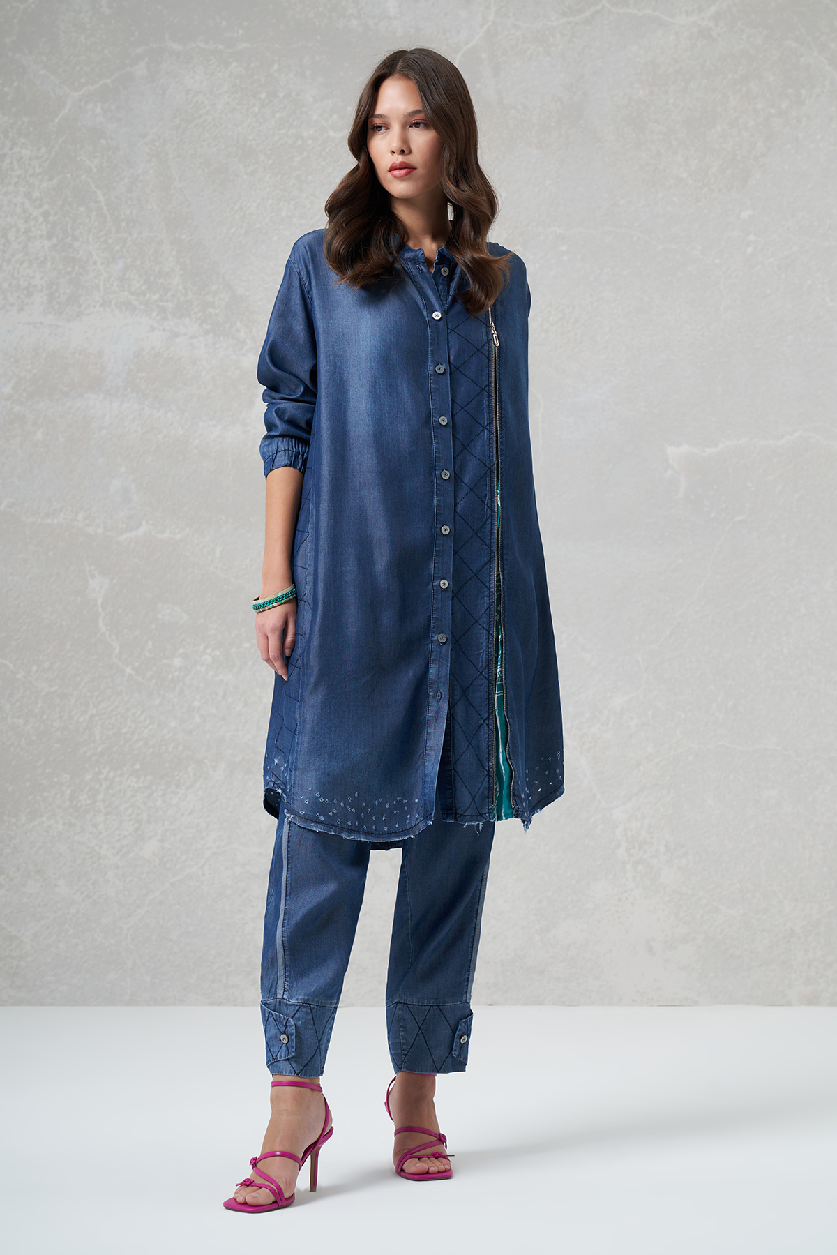 MissWhence 35001 TENCEL GÖMLEK - Lacivert