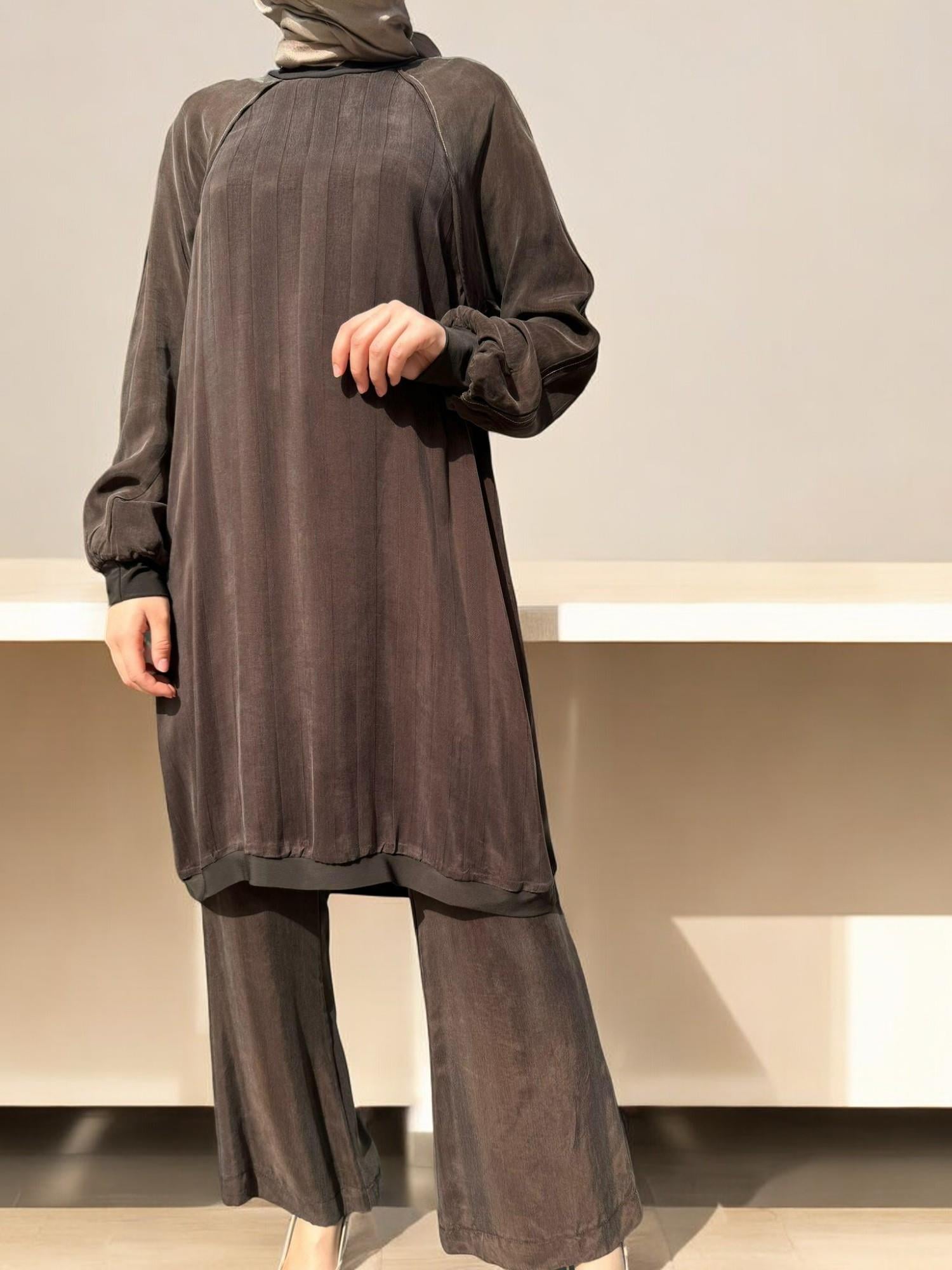 MissWhence 35010 İPEK Tunik - KAHVERENGİ