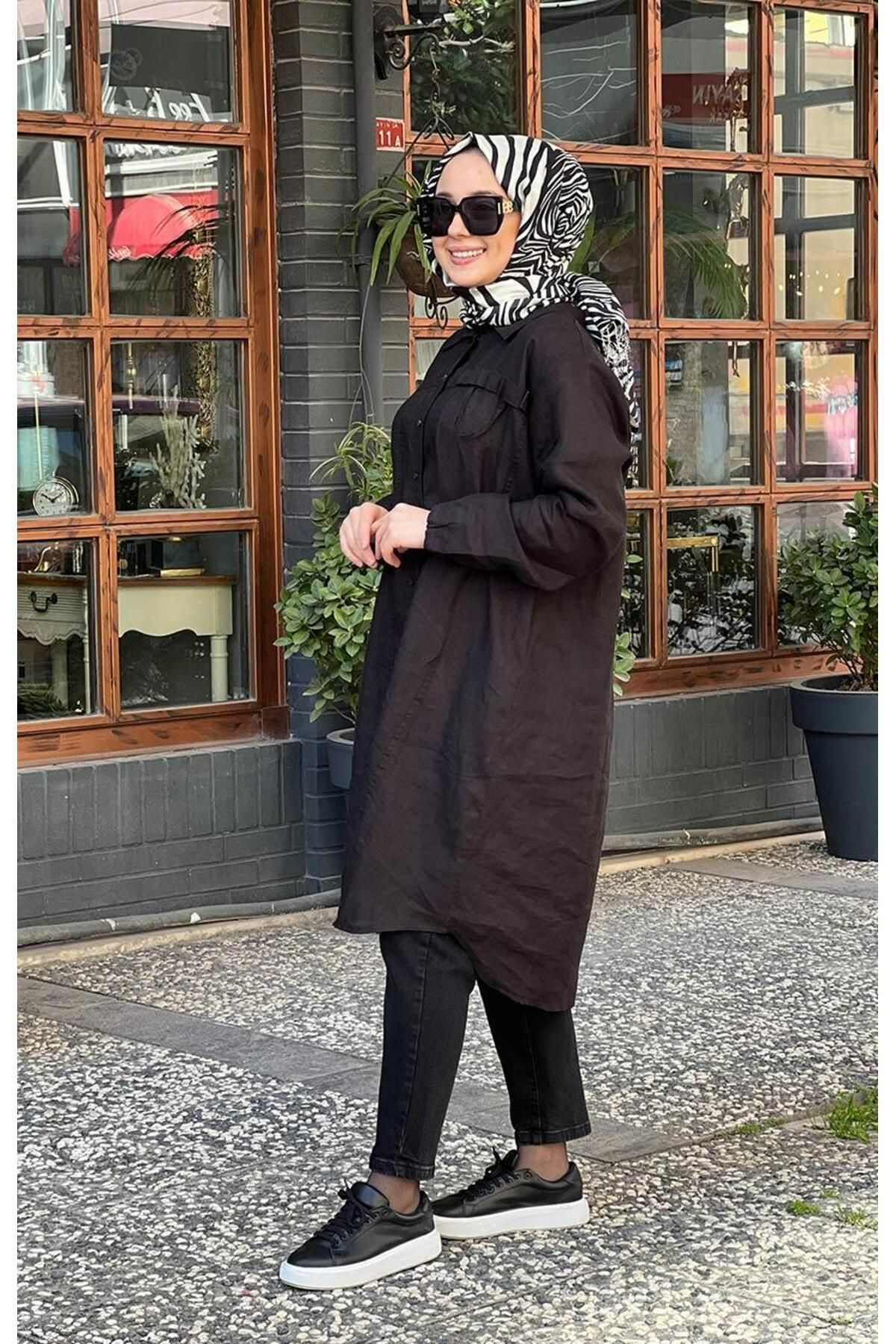 MissWhence 35308 Keten Gömlek - Siyah