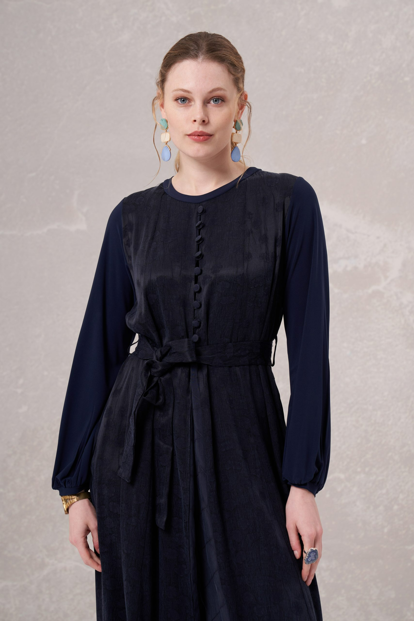 MissWhence 35801 Desenli İpek Elbise - Lacivert