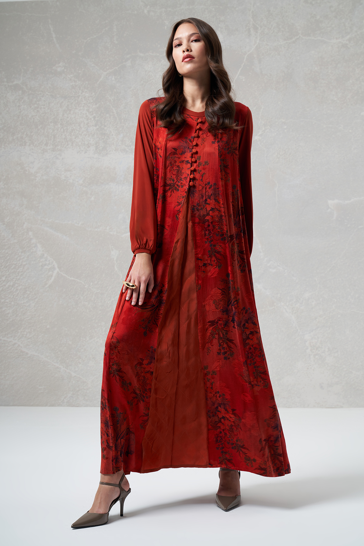 MissWhence 35801 Desenli İpek Elbise - Oranj