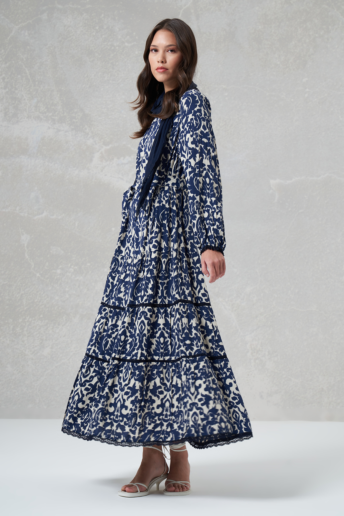 MissWhence 35804 Desenli Elbise - Lacivert